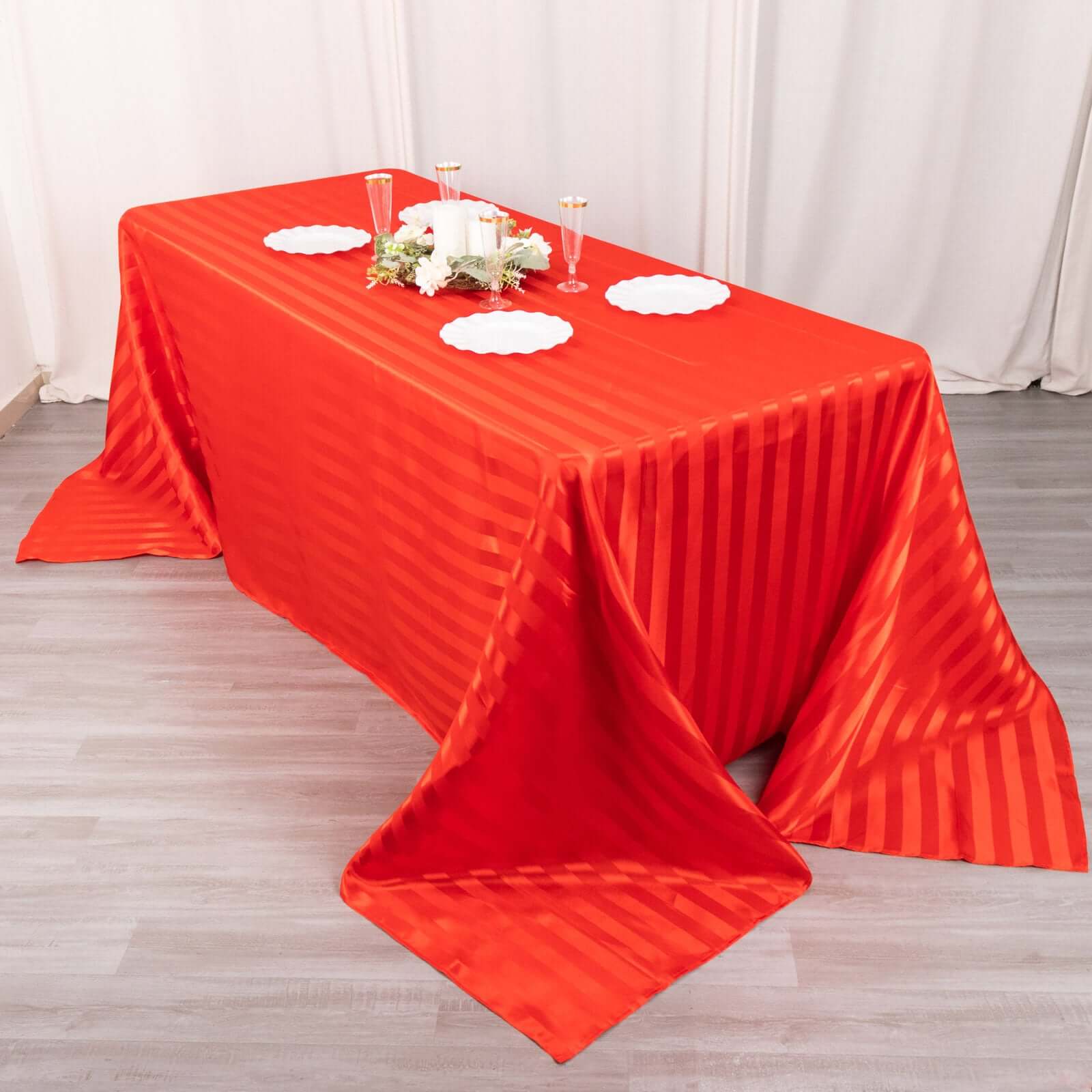 Hot Deal! Red Satin Striped 90x132 Rectangular Seamless Tablecloth