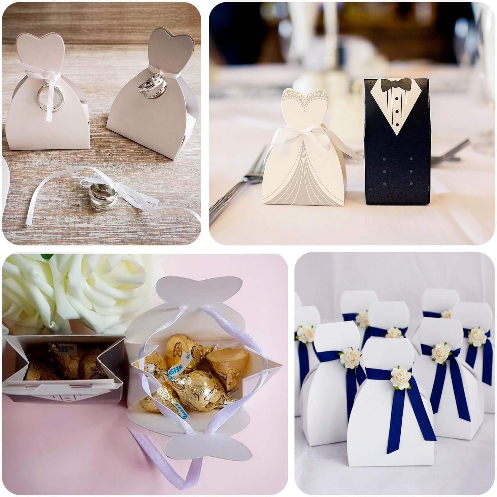 Get 100-Pack White Wedding Dress Candy Gift Boxes with Satin Ribbon Ties, Ideal for Party Favors