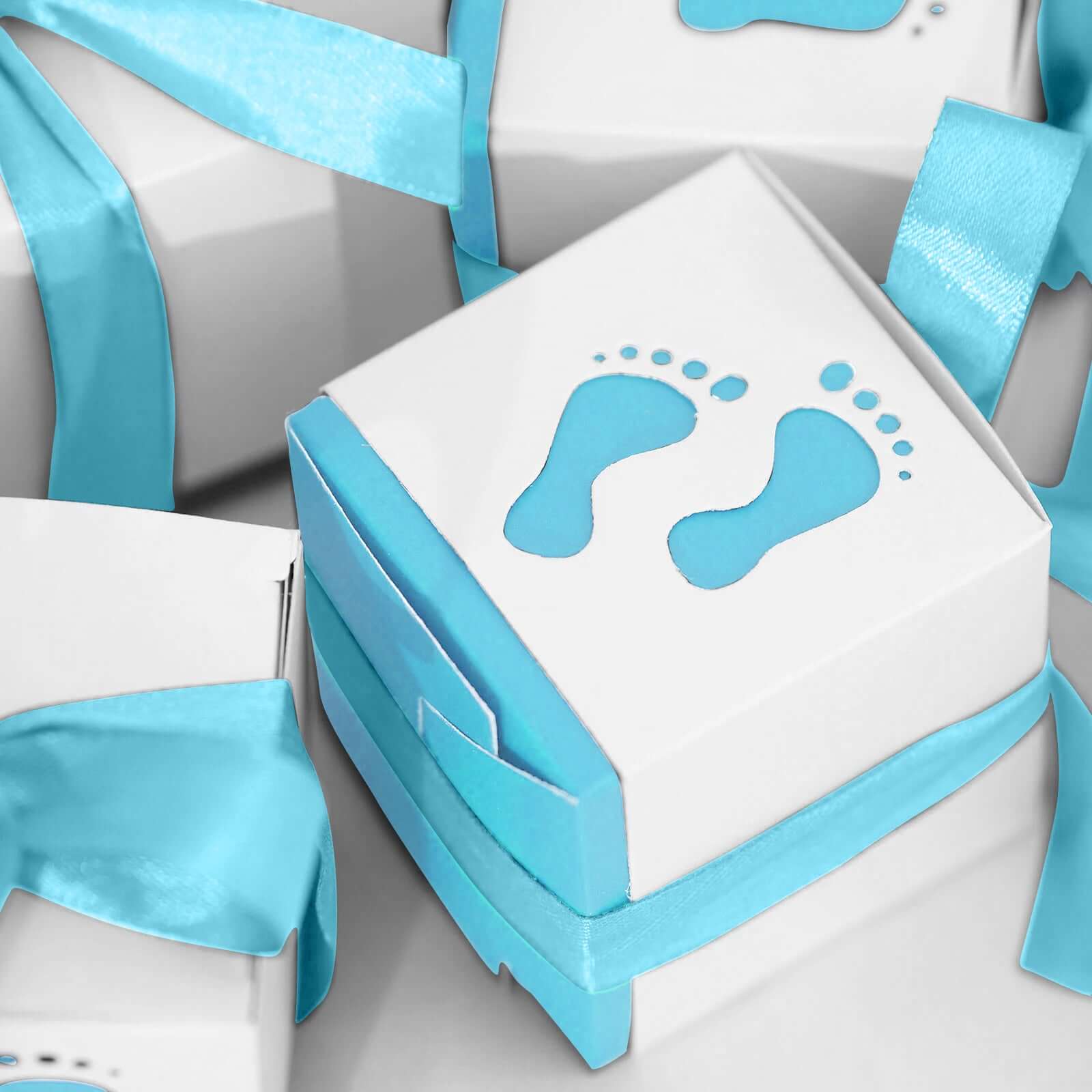 25-Piece Set of Light Blue Square Baby Shower Party Favor Candy Gift Boxes