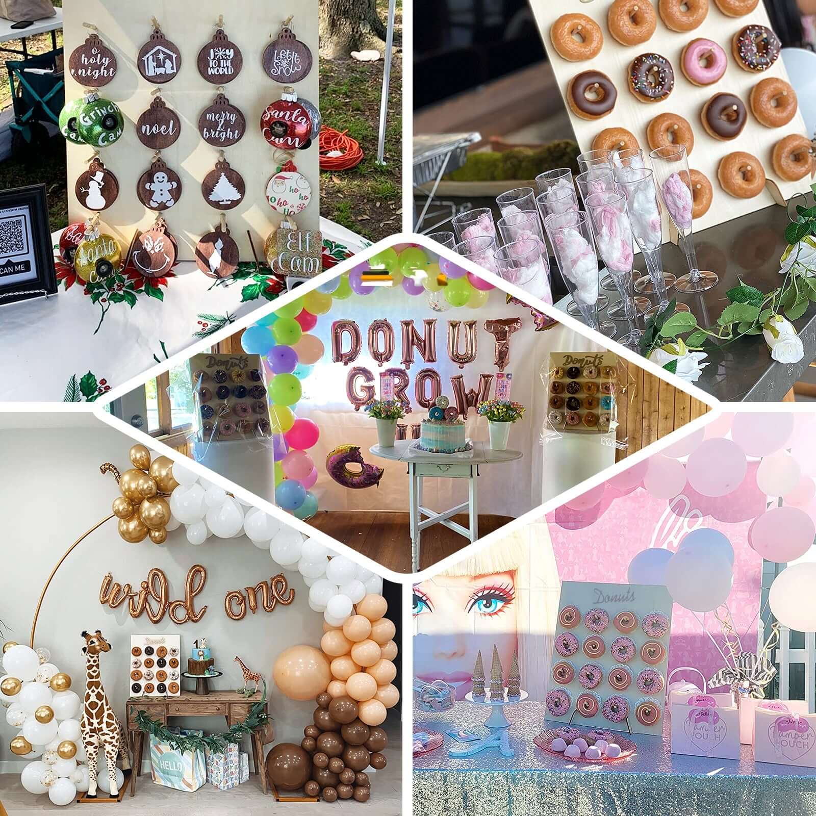 Rustic Detachable Wooden Hexagon Donut Wall Stand for Space-Saving Dessert Display