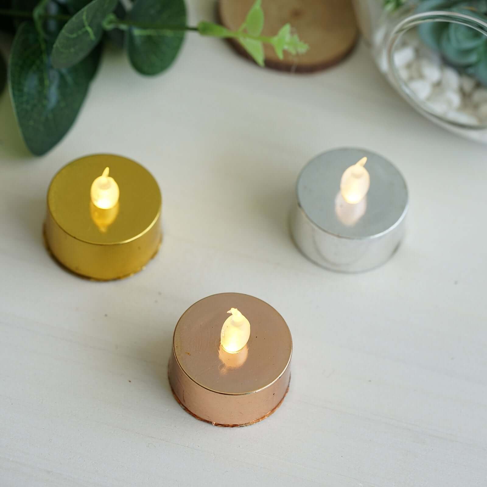 Amazing 12-Pack Reusable Flameless LED Tealight Candles with Metallic Gold Design, Battery Operated