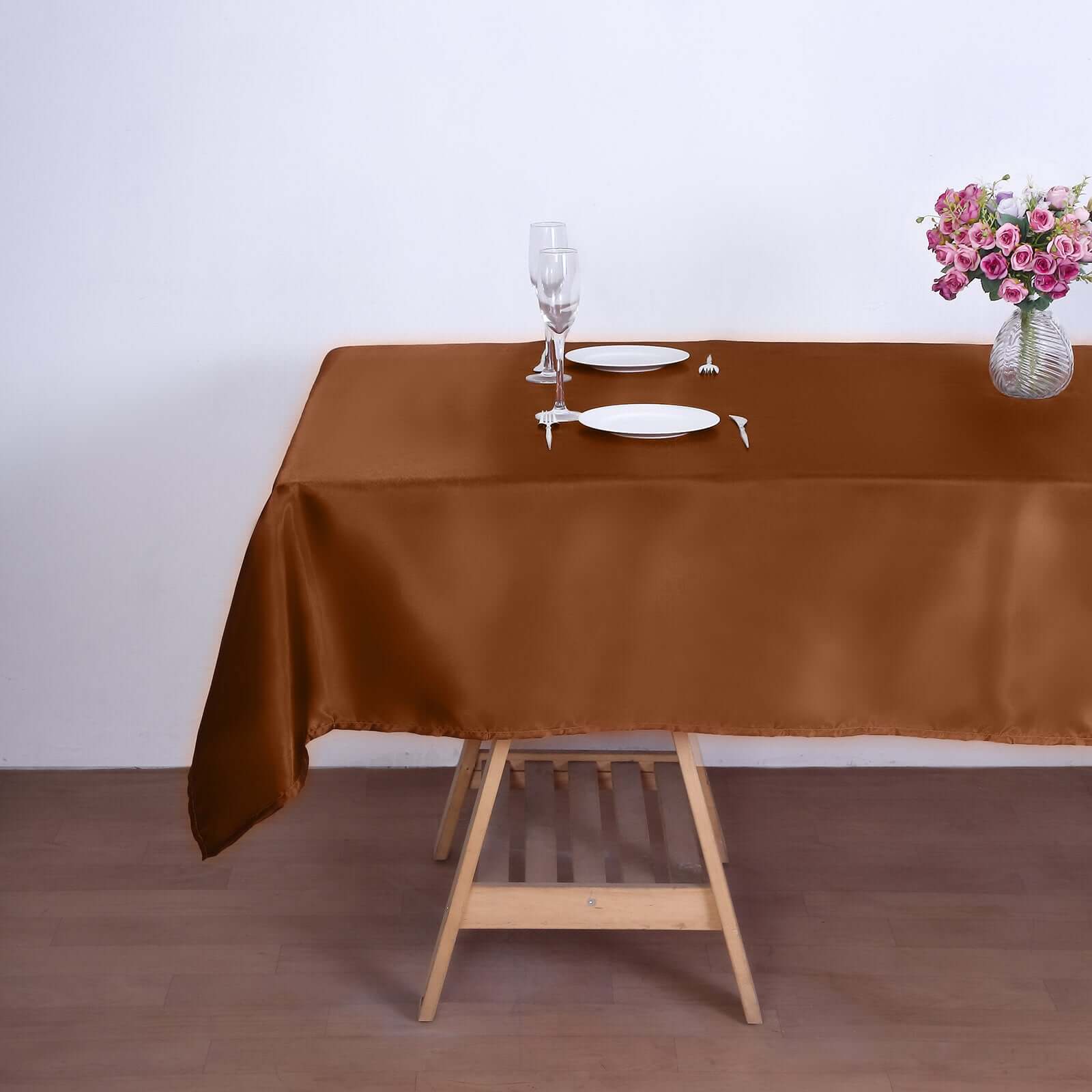 Hot Sale! Smooth and Lustrous Cinnamon Brown Satin Rectangular 60x102 Tablecloth