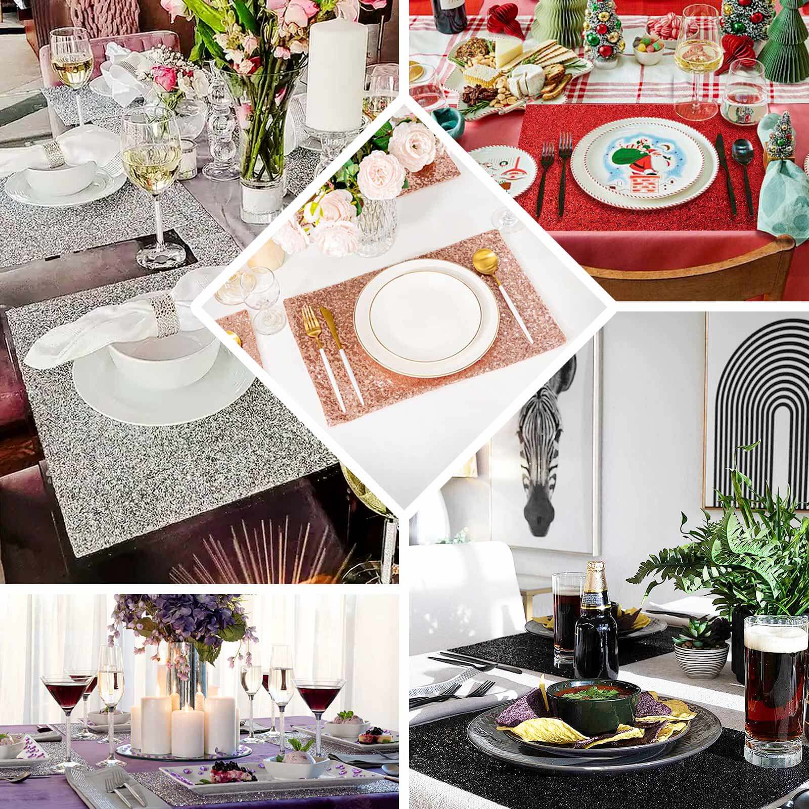 6-Pack Champagne Glitter Rectangle Placemats - Non-Slip & Heat-Resistant