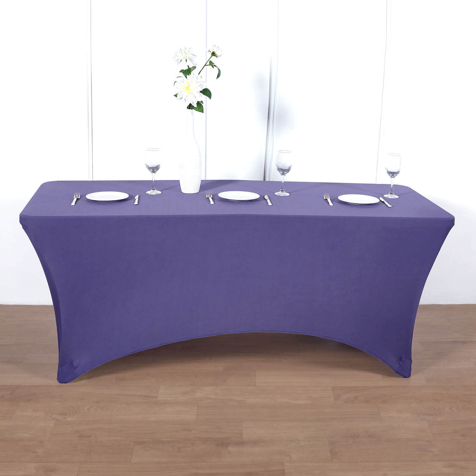 Purple Durable Stretch Spandex 96x30 Rectangle Table Cover - Ideal for Events