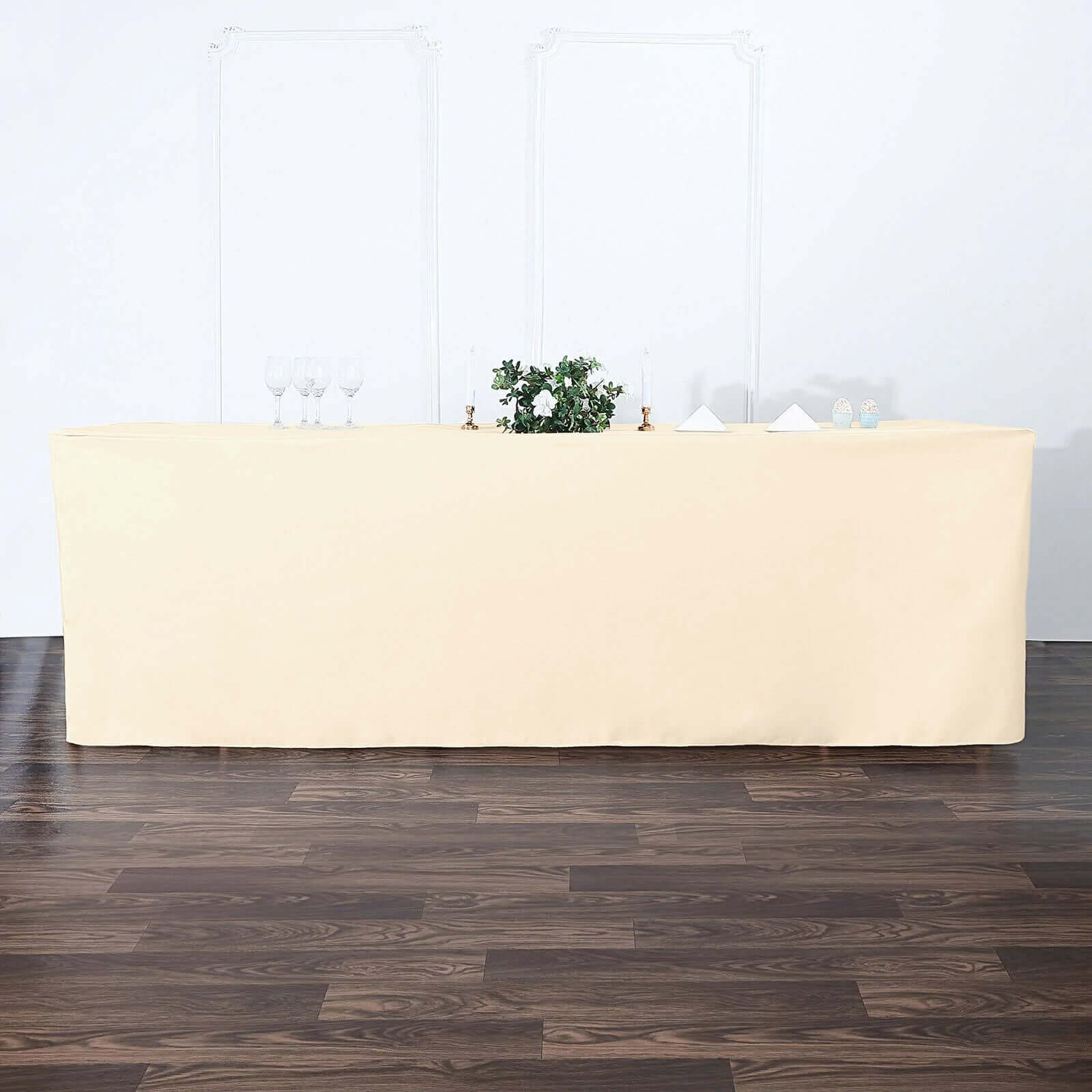 Durable Beige Fitted Polyester Tablecloth for 96x30 Rectangle Tables