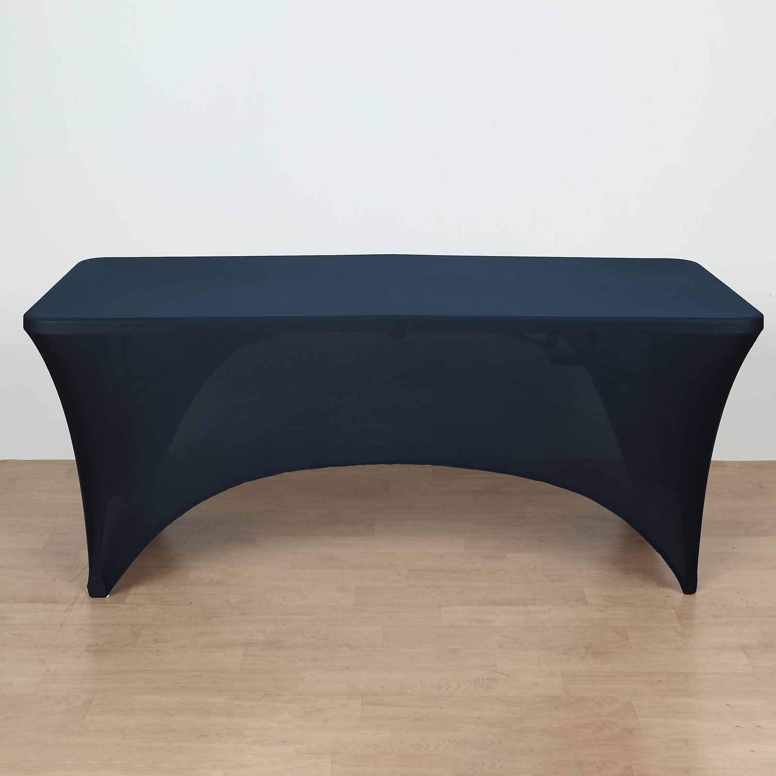 Navy Blue Stretch Spandex 96x30 Rectangle Table Cover with Curved Open Back - Professional Look