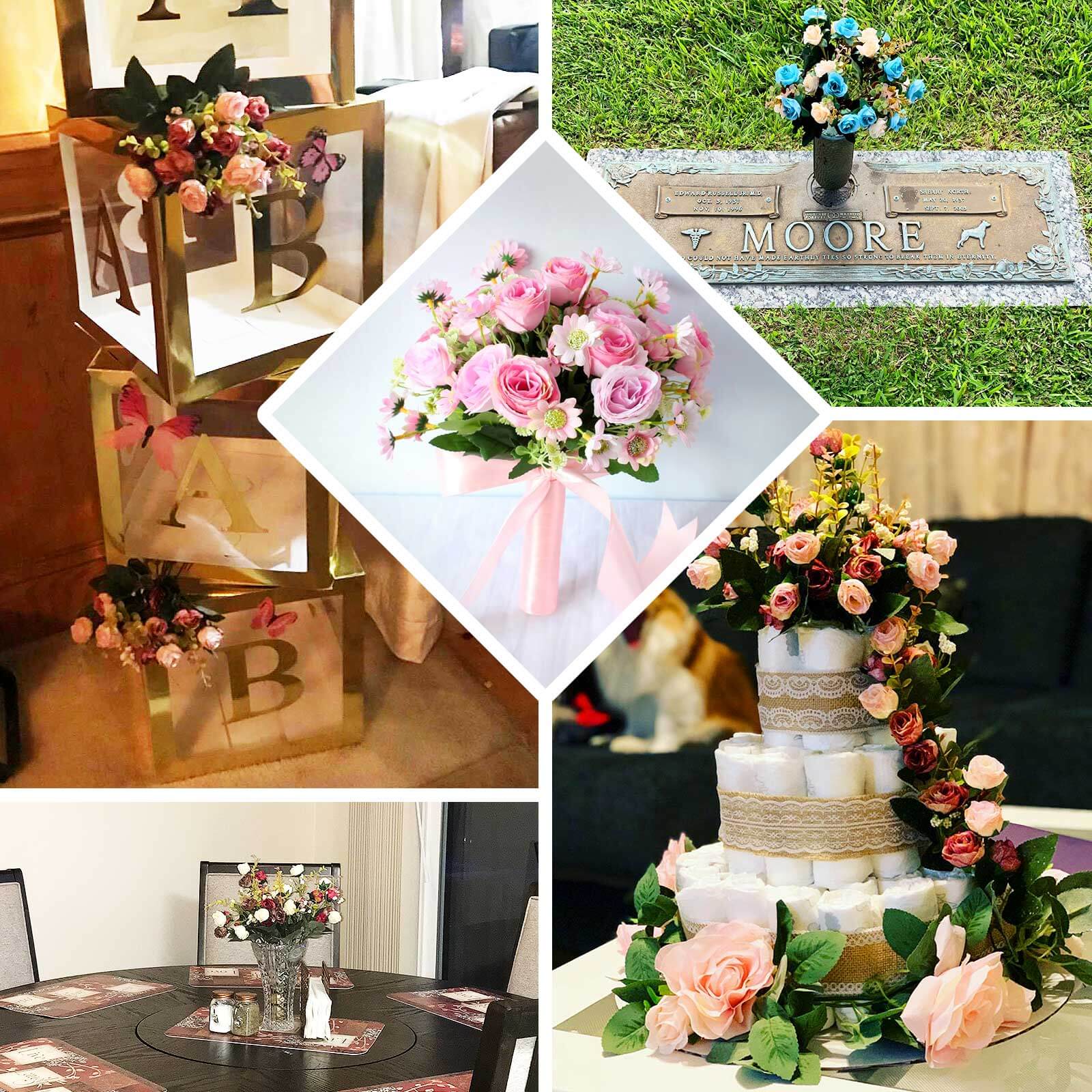 Hot Deal! 4-Bush Lavender Lilac Artificial Silk Rose Flower Bouquet for Bridal Use