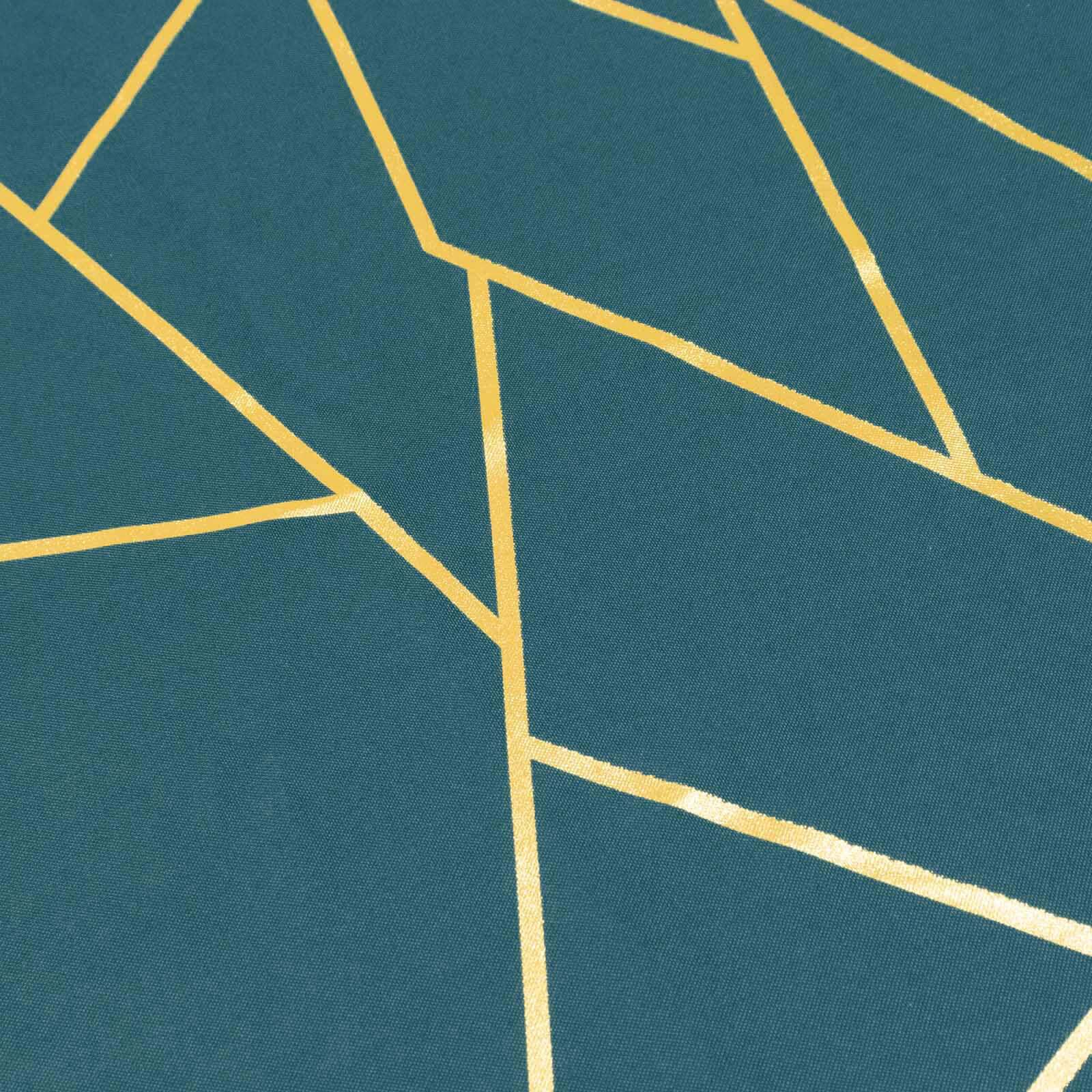 Wrinkle-Resistant & Durable Polyester Tablecloth: 60x102 Rectangle in Peacock Teal with Gold Foil Geometric Pattern