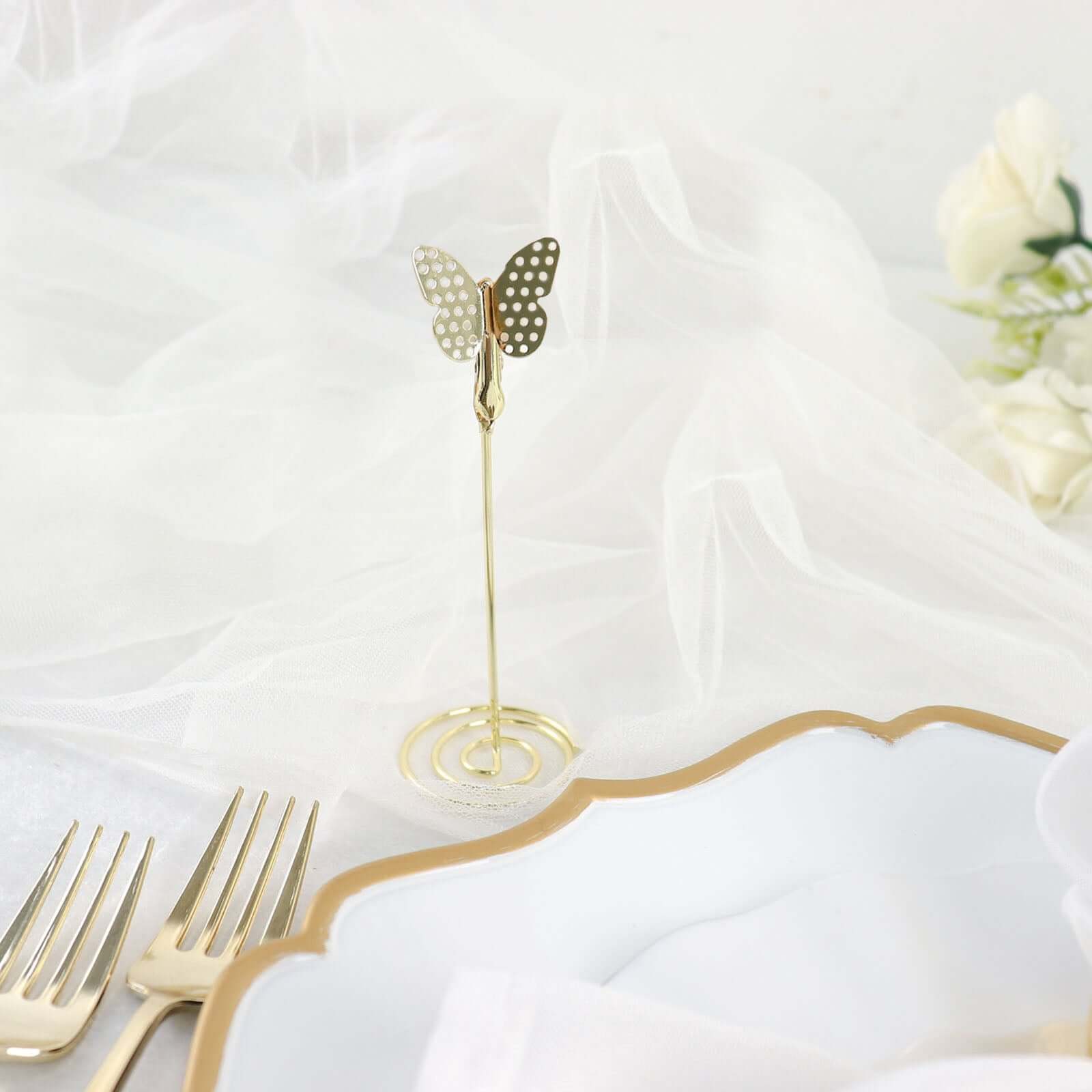 5-Pack Gold Metal Place Card Holders - Modern Table Stands with Butterfly Clips