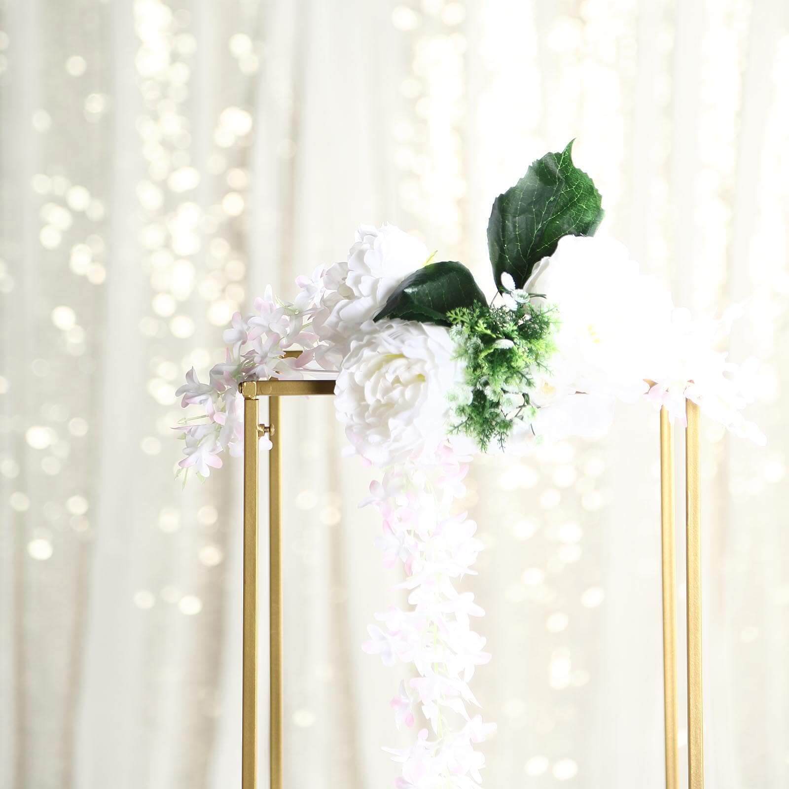 2-Pack Matte Gold Metal Rectangular Geometric Column Flower Stand for Elegant Arrangements