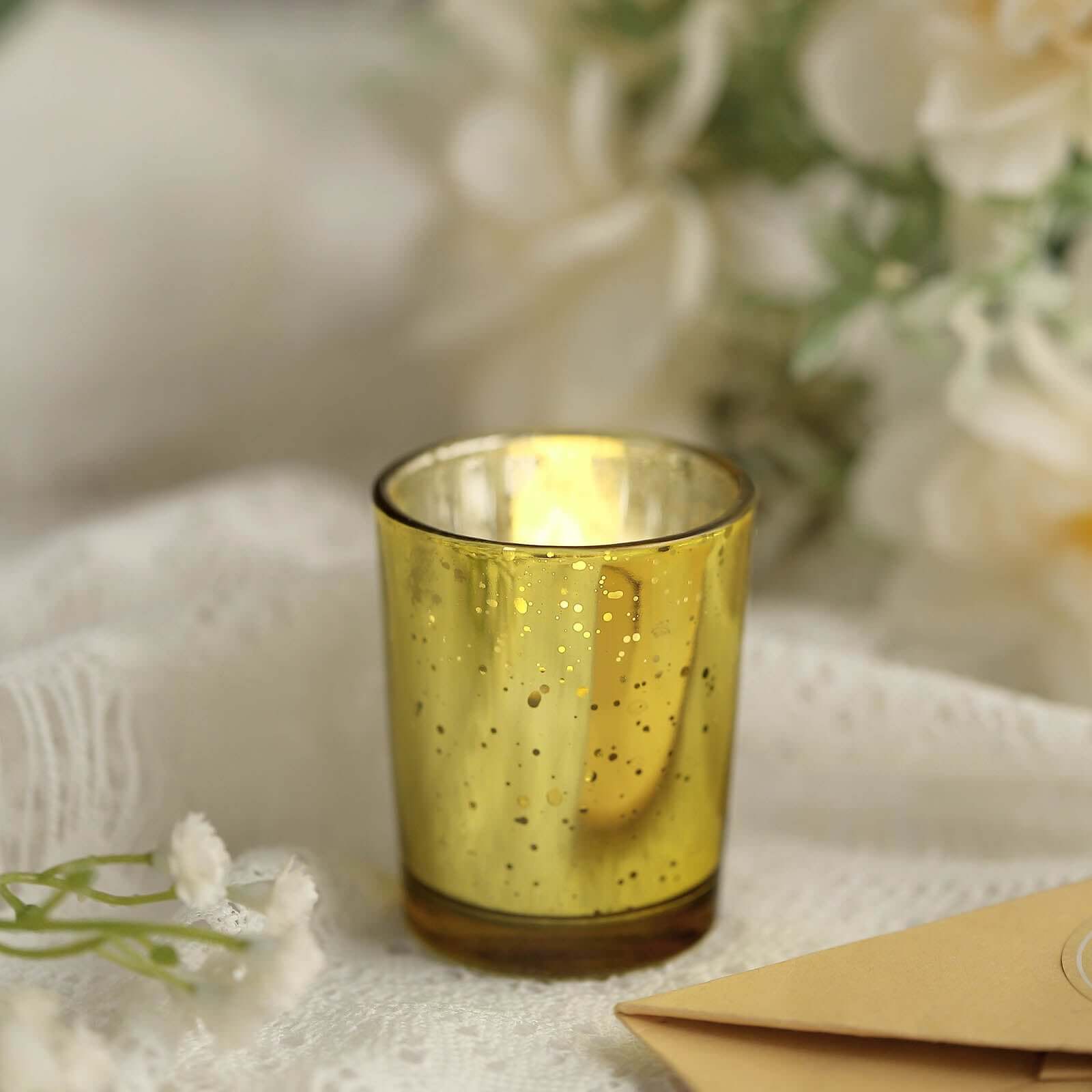 Hot Sale! 12-Pack Gold Speckled Mercury Glass Votive Tealight Holders