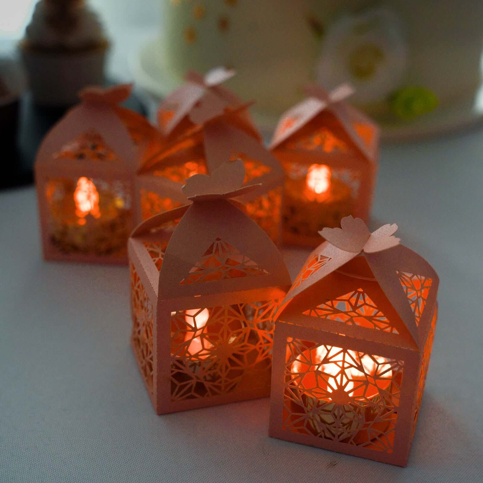 25-Piece Blush Pink Butterfly Laser-Cut Candy Gift Favor Boxes