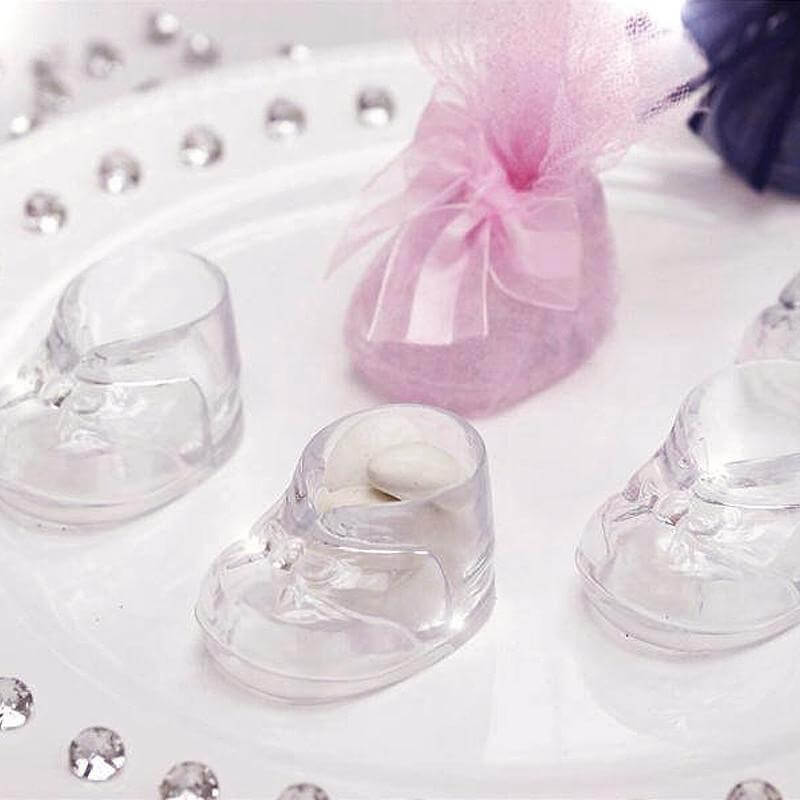 13-Piece Set of 2.5-Inch Clear Plastic Fillable Baby Booties Party Favor Boxes