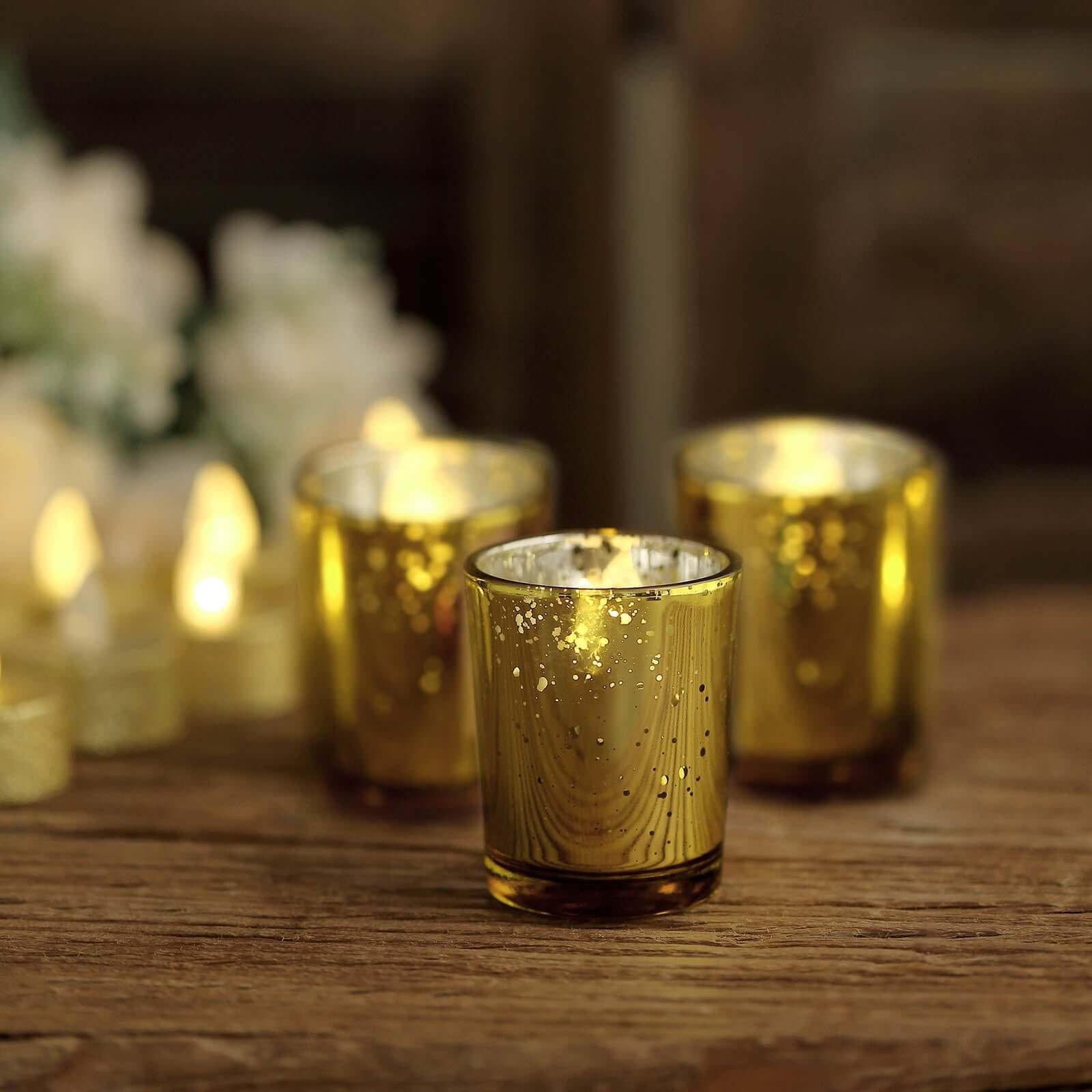 Hot Sale! 12-Pack Gold Speckled Mercury Glass Votive Tealight Holders