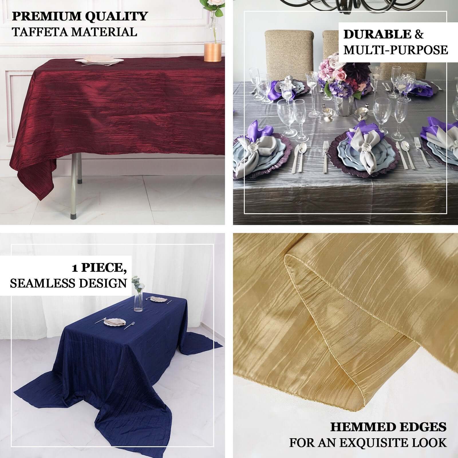 Purple Seamless Accordion Crinkle Taffeta Rectangle Tablecloth 90x132
