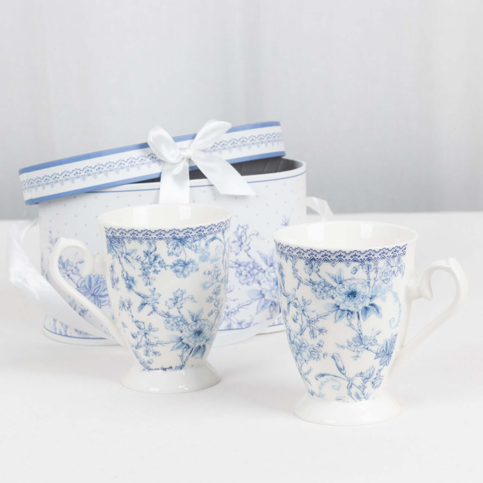 Hot Deal! 2-Pack White & Blue French Toile Porcelain Tea Cups Bridal Shower Gift Set in Keepsake Box