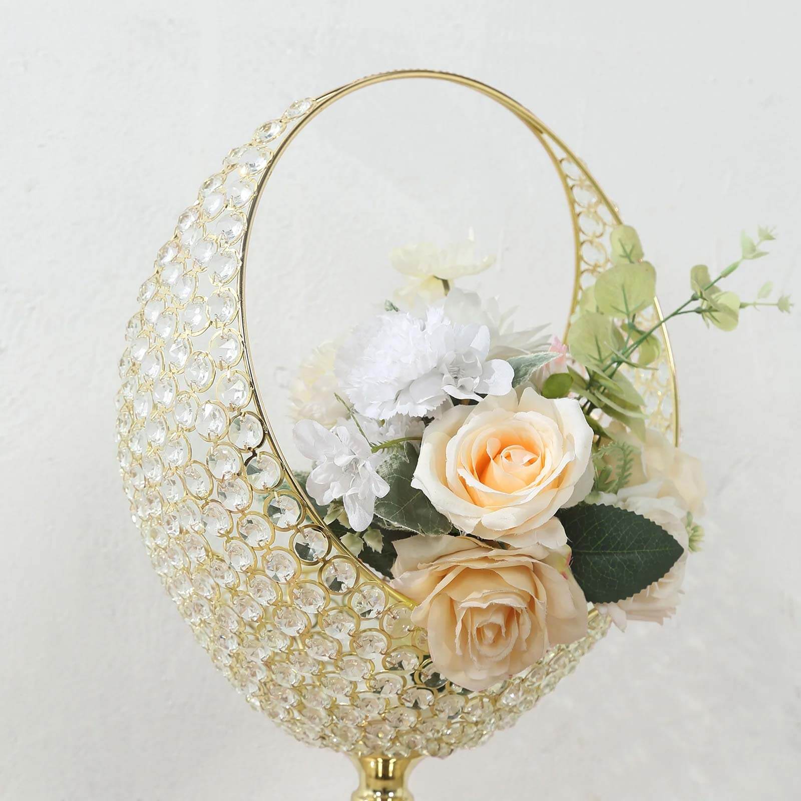 3ft Tall Gold Metal Crystal Beaded Candle Holder Stand - Ideal Wedding Flower Centerpiece
