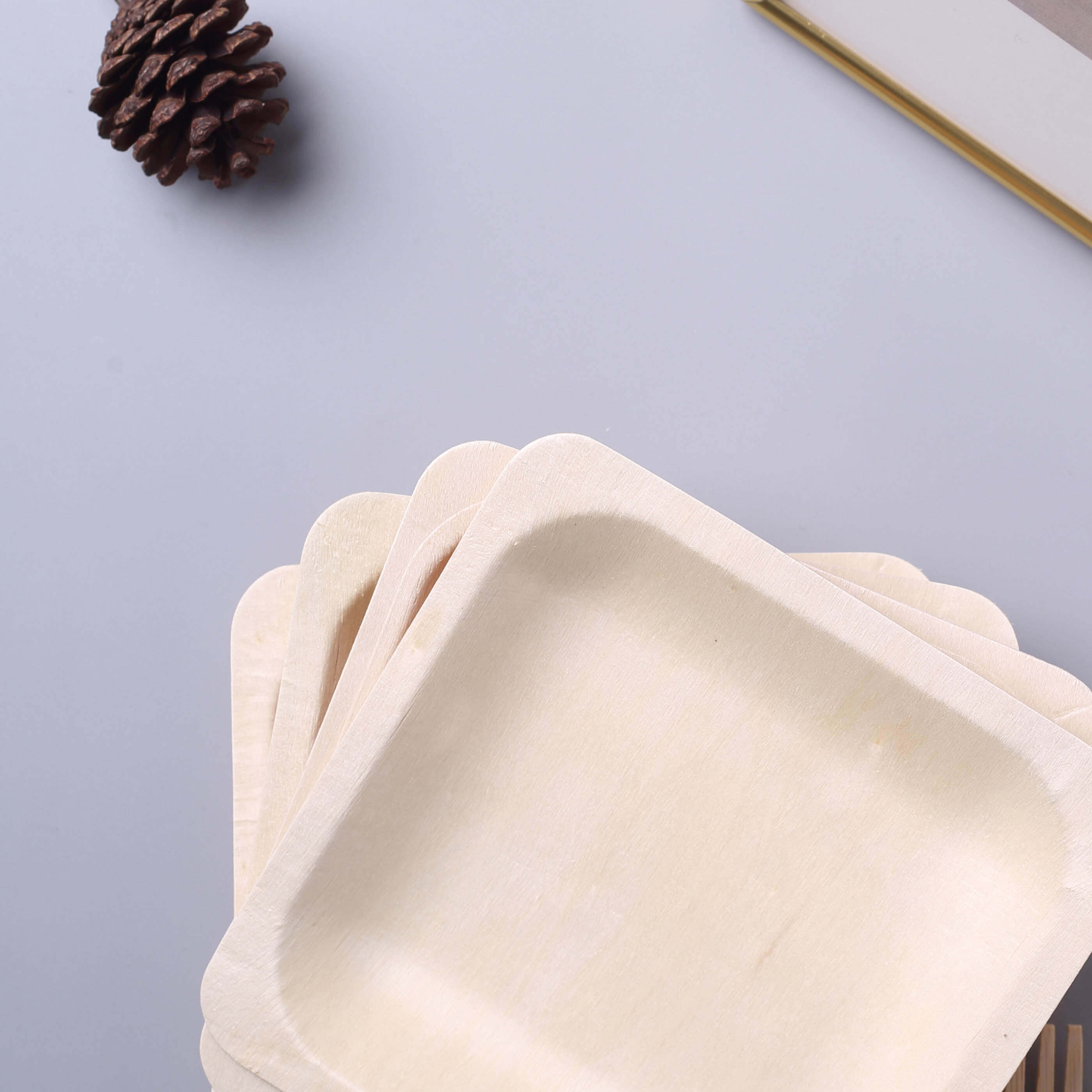 25-Piece Set of 6-Inch Square Eco-Friendly Birchwood Dessert and Appetizer Plates
