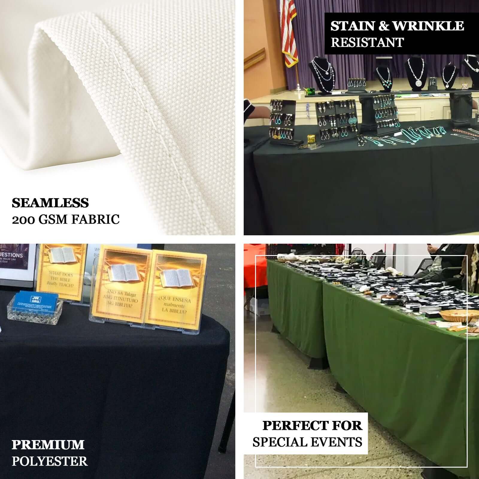 Durable Beige Fitted Polyester Tablecloth for 96x30 Rectangle Tables