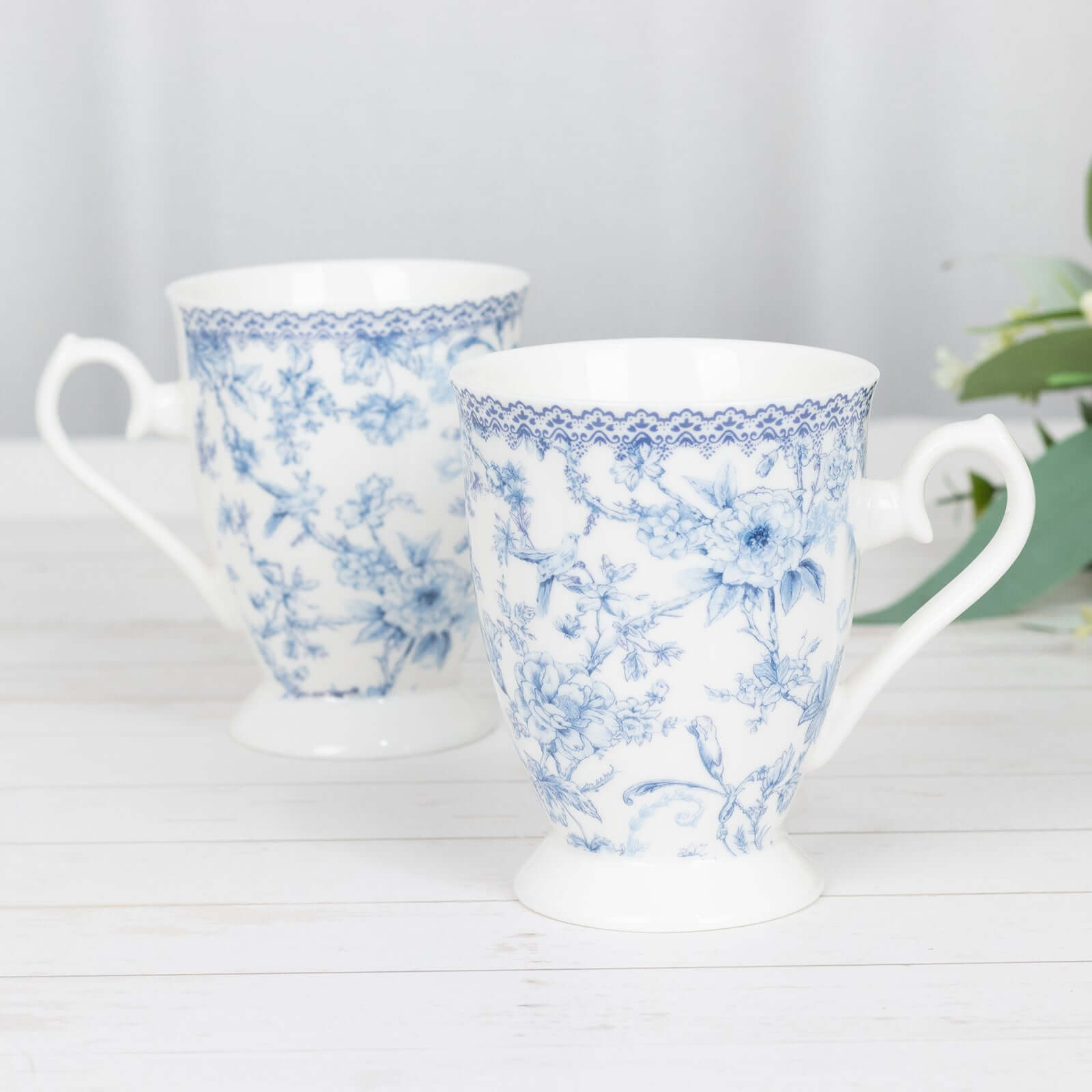 Hot Deal! 2-Pack White & Blue French Toile Porcelain Tea Cups Bridal Shower Gift Set in Keepsake Box