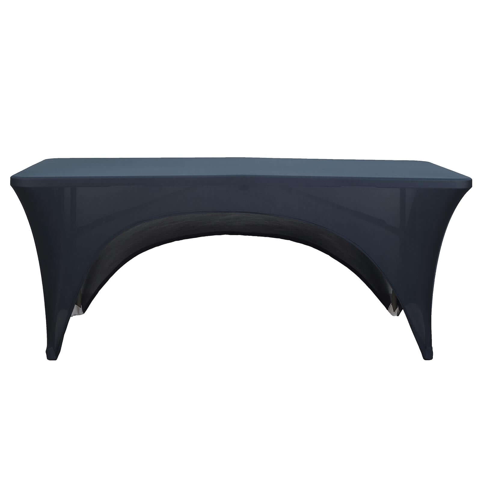 Navy Blue Stretch Spandex 96x30 Rectangle Table Cover with Curved Open Back - Professional Look