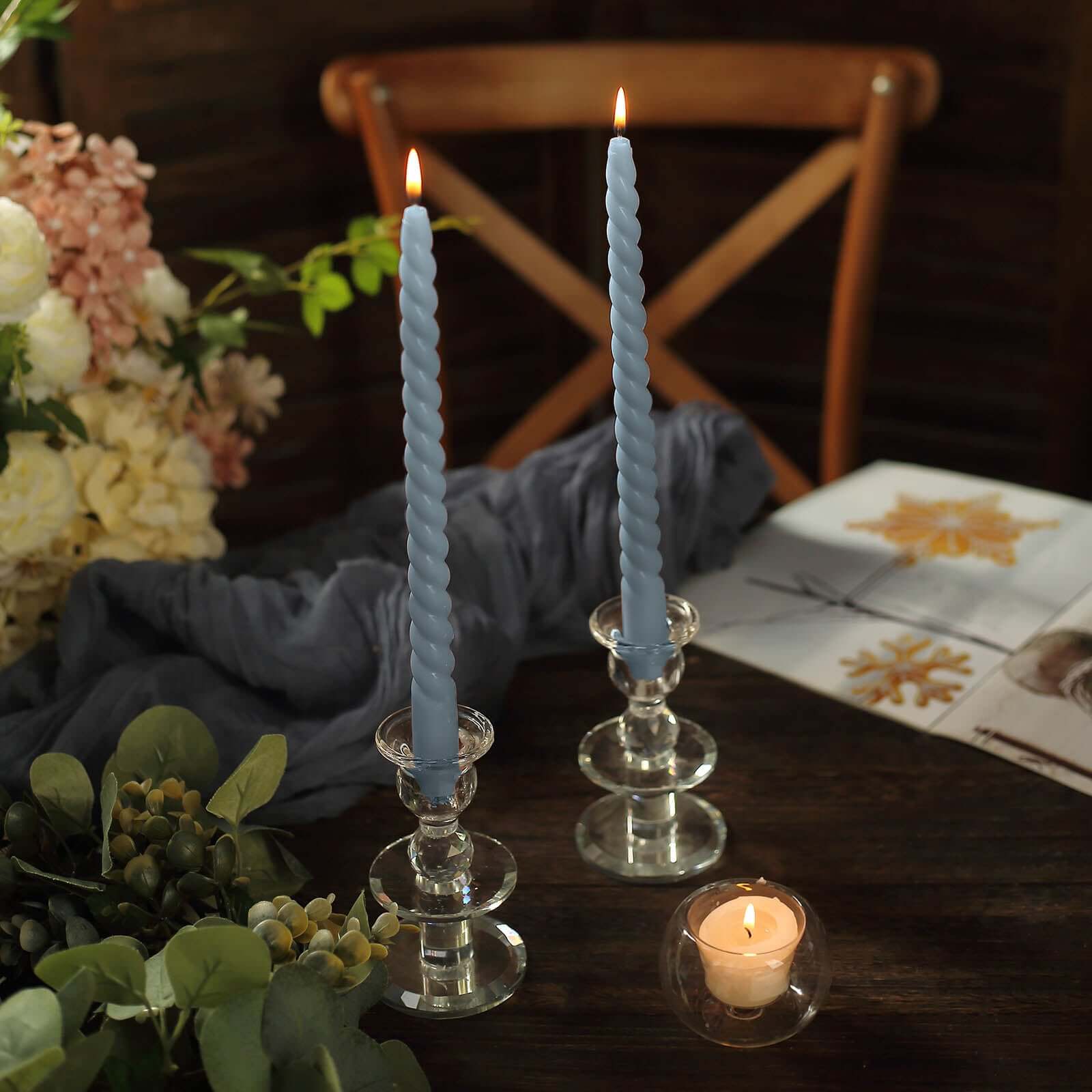Hot Deal! 12-Pack Premium Unscented Dusty Blue Spiral Taper Candles, 11.25