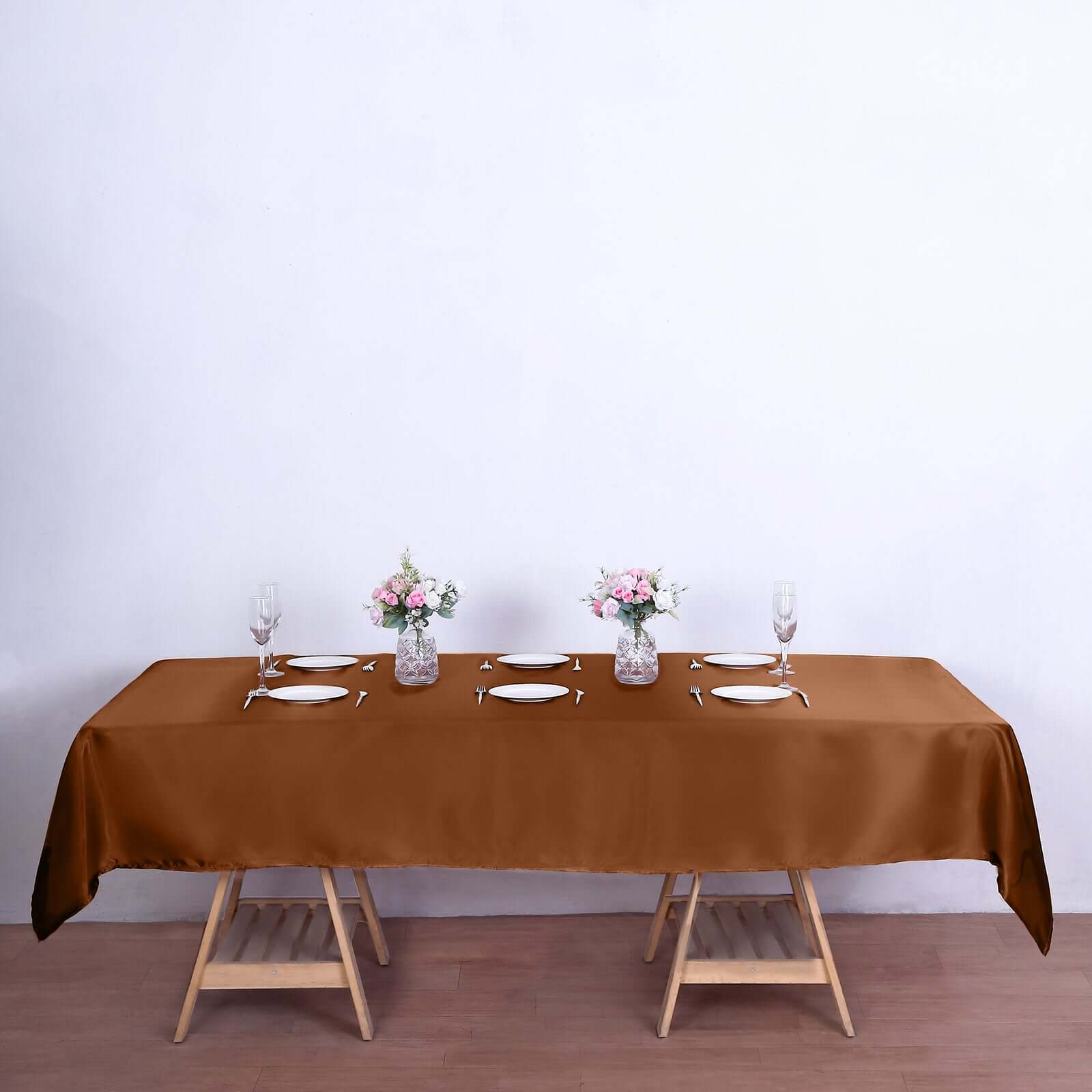 Hot Sale! Smooth and Lustrous Cinnamon Brown Satin Rectangular 60x102 Tablecloth