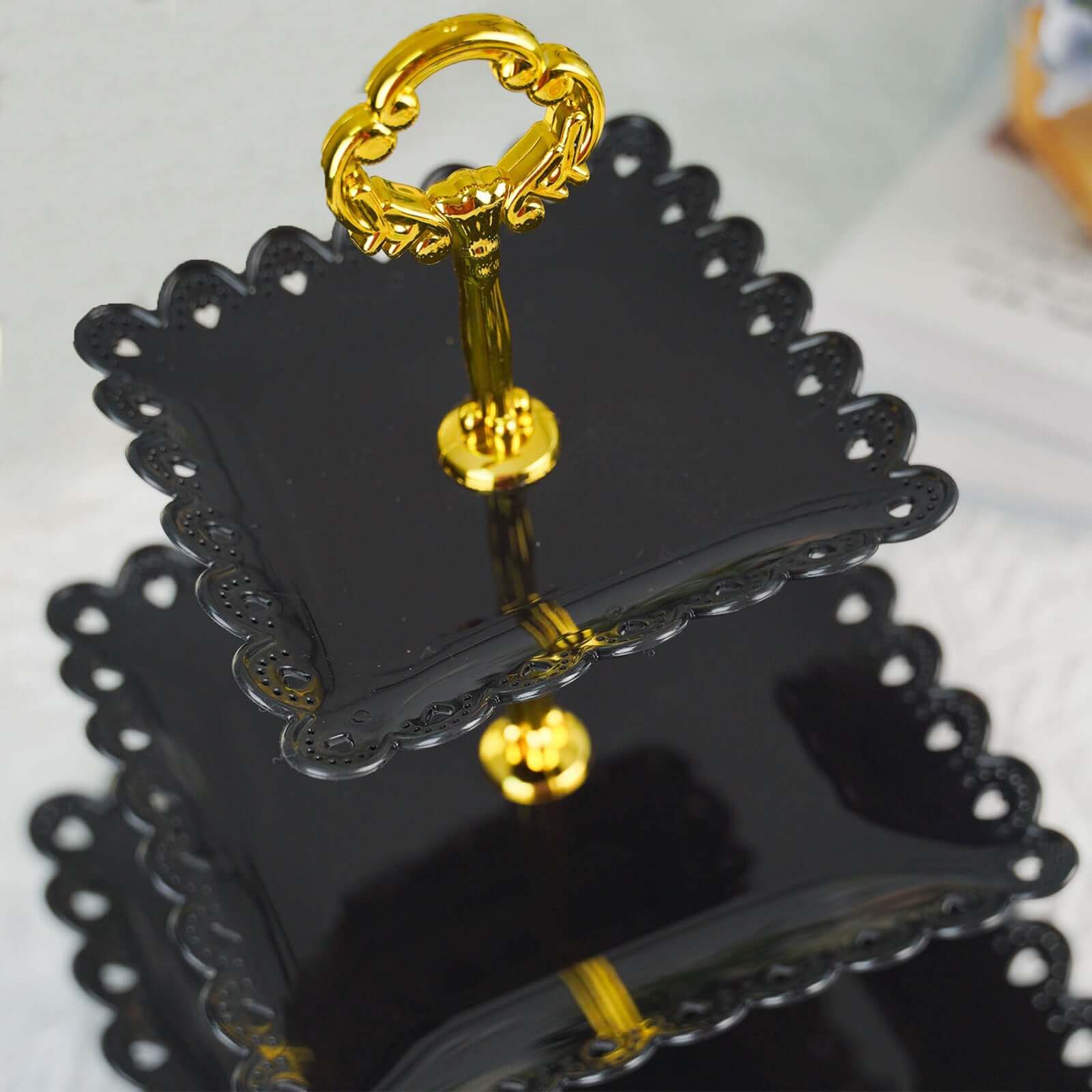 Black 3-Tier Plastic Square Cupcake Stand Tower - Ideal for Tea Parties, Weddings & Special Occasions