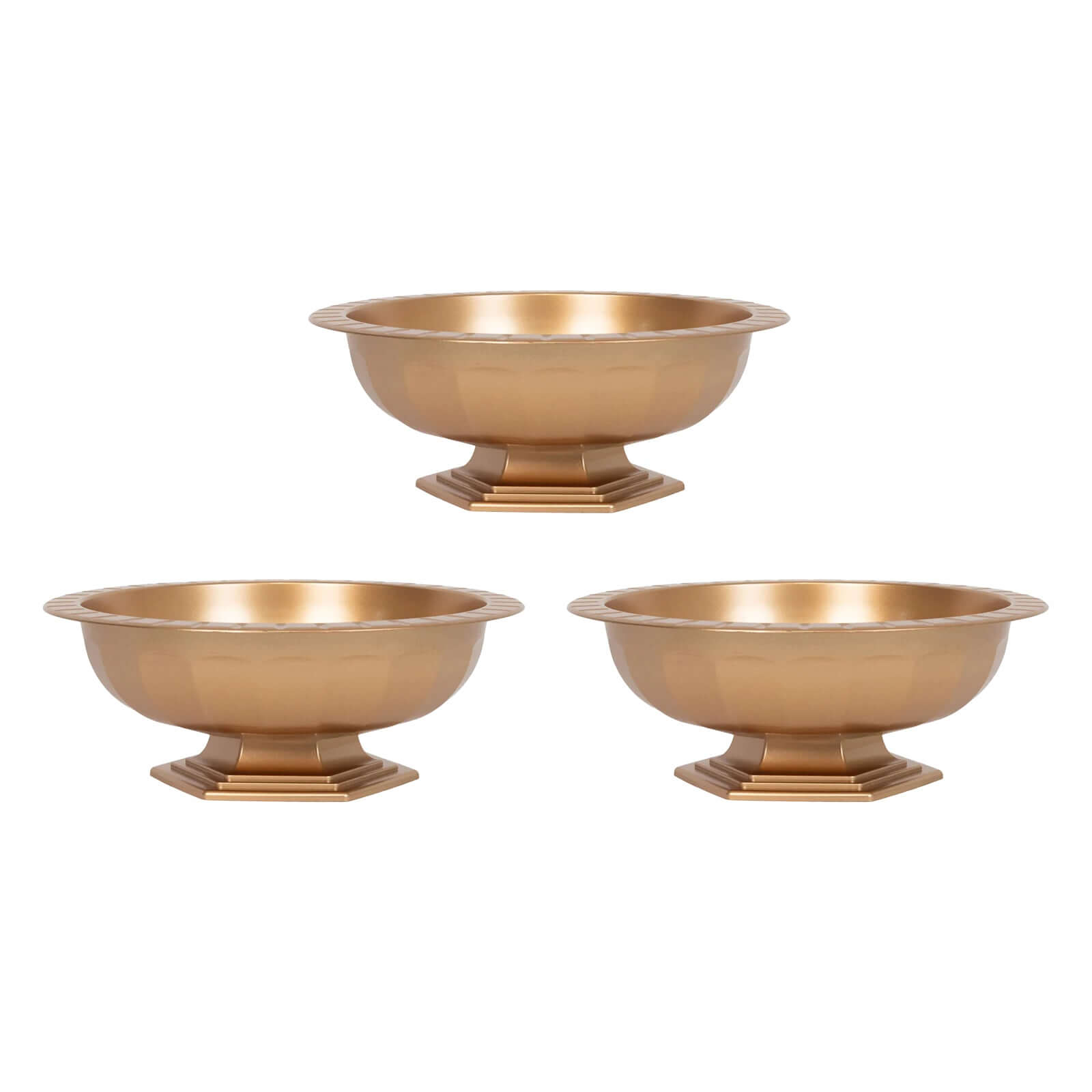 3-Pack Gold Roman Style Plastic Pedestal Compote Bowls for Table Centerpieces