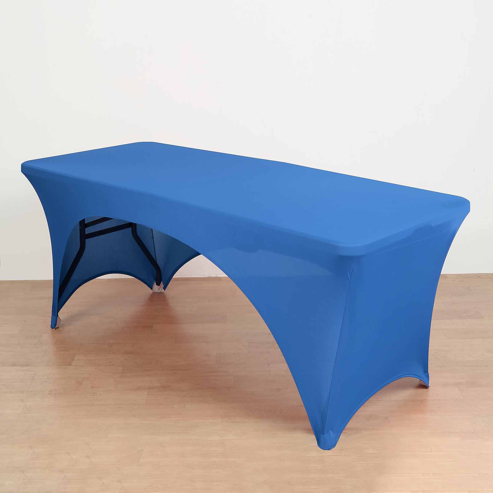 Hot Deal! Royal Blue Stretch Spandex 96x30 Rectangle Table Cover with Curved Open Back for Professional Look