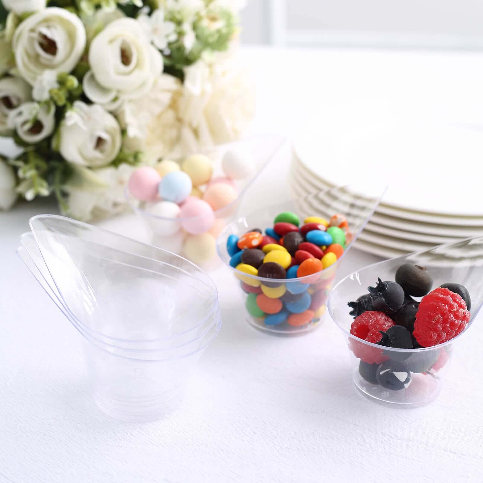 24-Pack Clear Plastic Disposable Mini Dessert Cups with Teardrop Top for Parties - 3oz