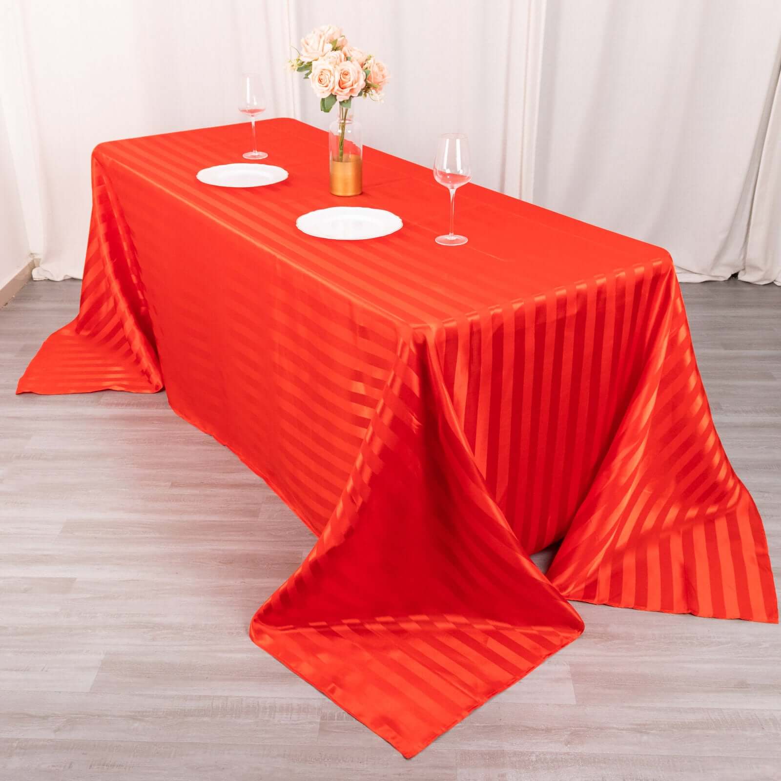 Hot Deal! Red Satin Striped 90x132 Rectangular Seamless Tablecloth