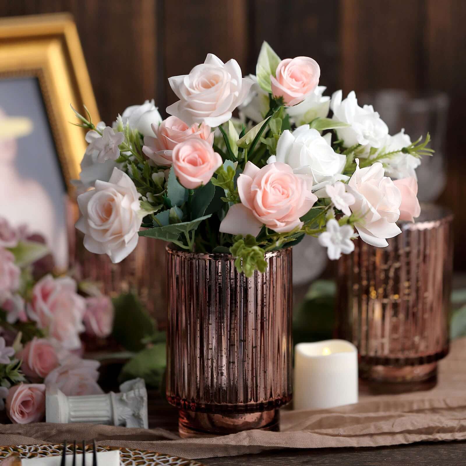 Hot Deal! 3-Pack Rose Gold Wavy Mercury Glass Hurricane Candle Holders