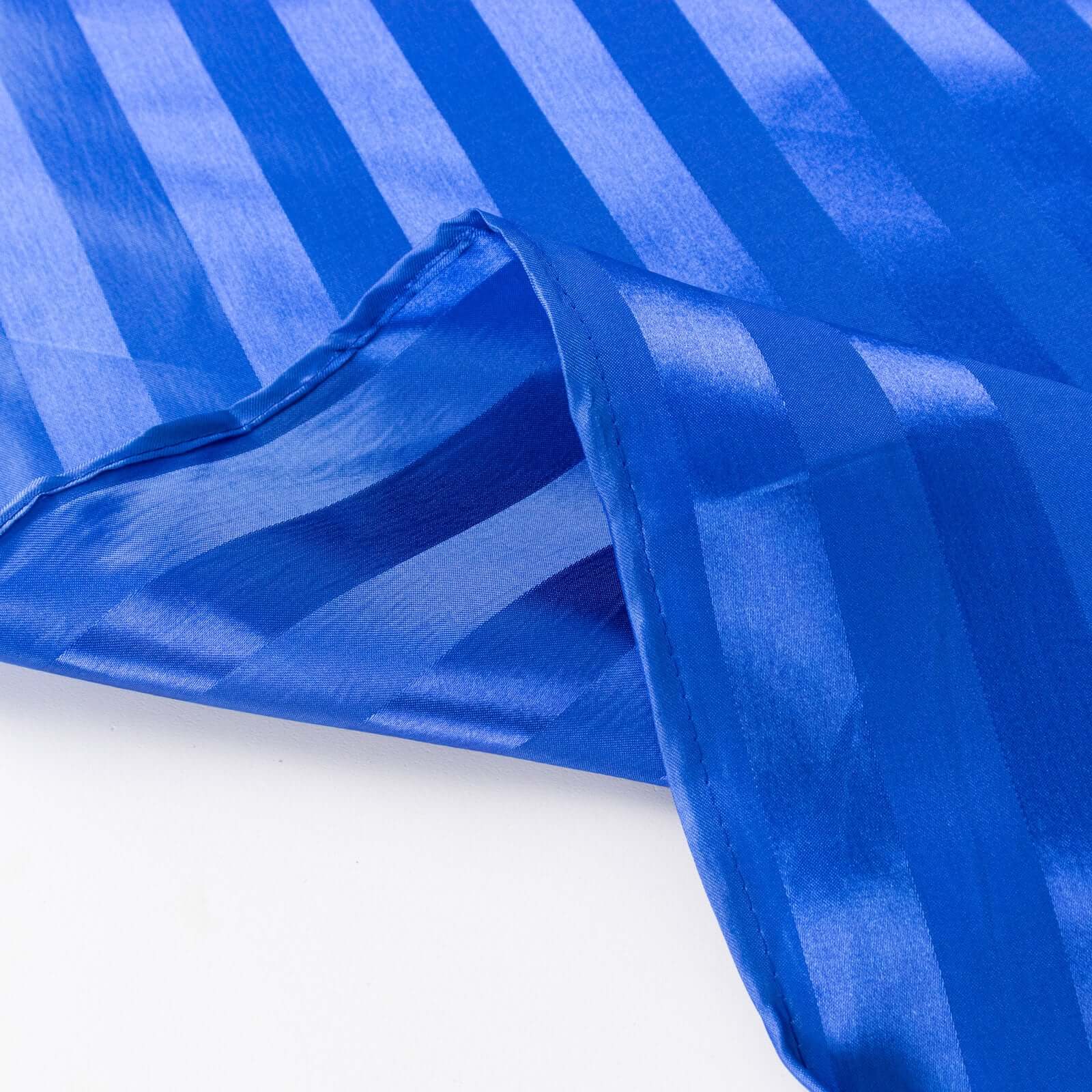 Royal Blue Satin Striped 90x132 Rectangular Tablecloth - Seamless & Smooth, Great Deal!