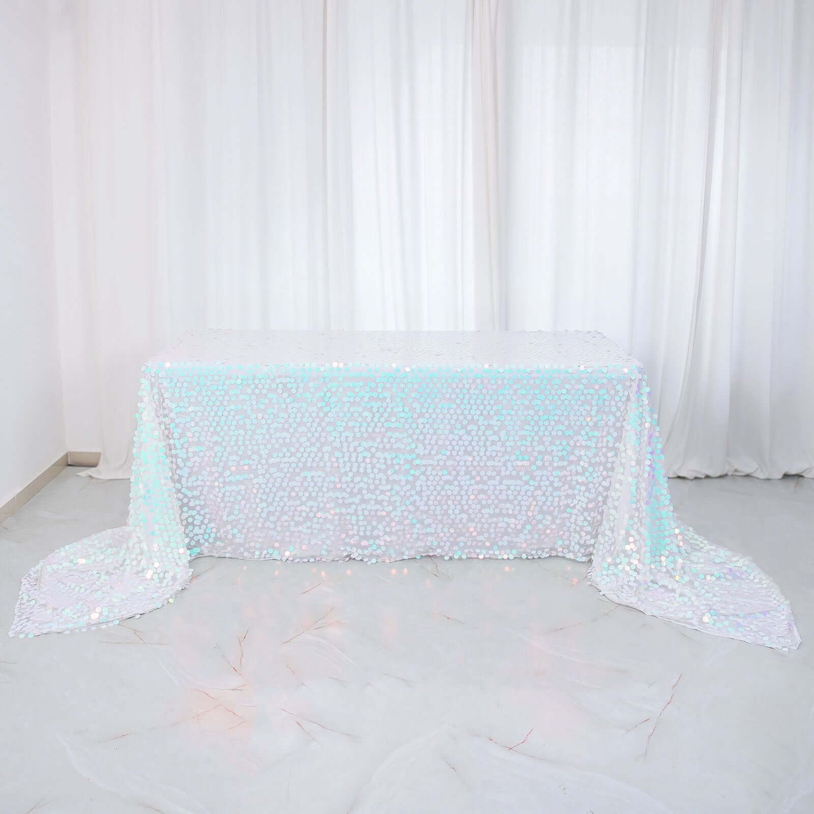 Hot Sale! Iridescent Blue Sequin Rectangle Tablecloth 90x156 for Various Events
