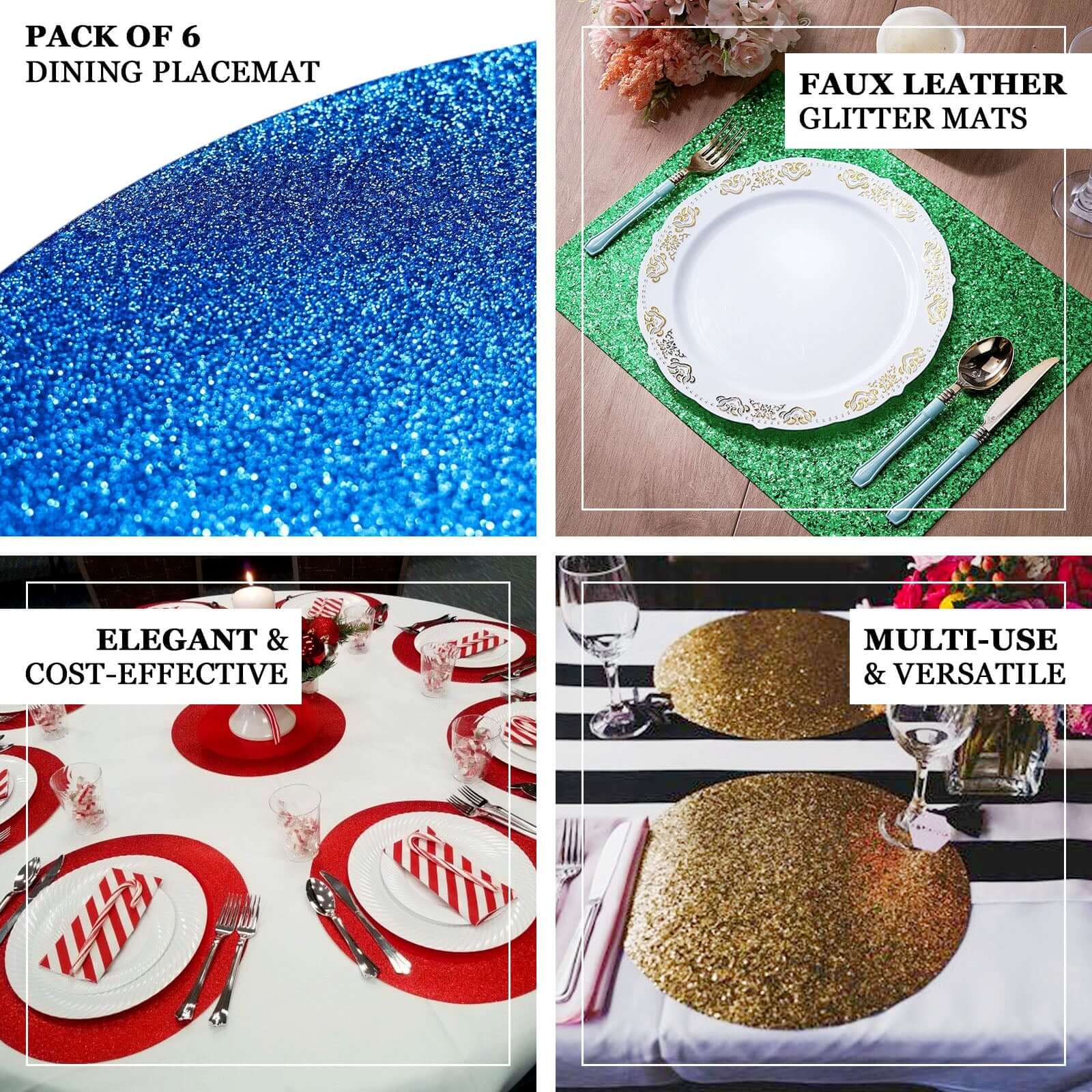 Hot Deal! 6-Pack Rose Gold Glitter Round Non-Slip Placemats, 13" Diameter
