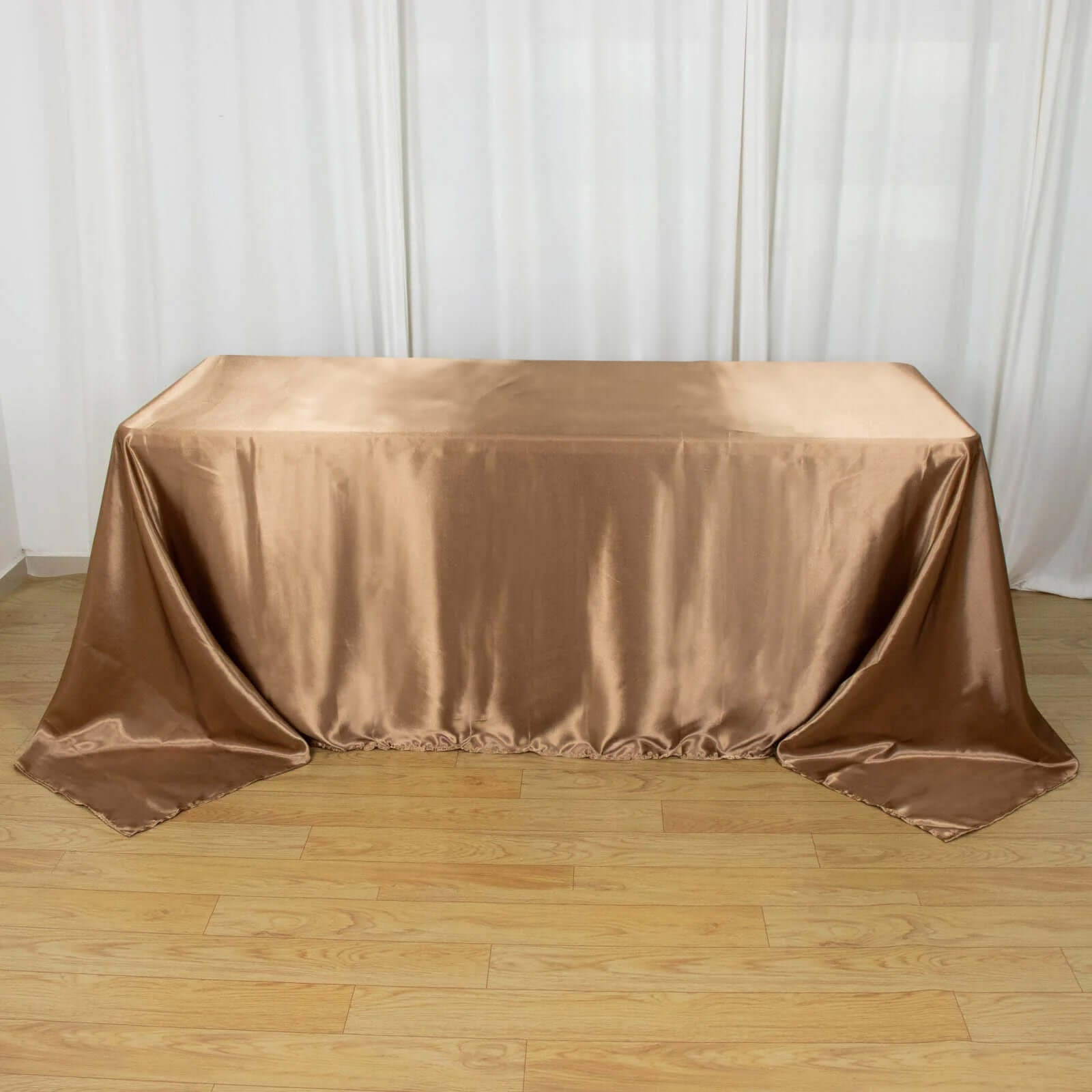 Premium Seamless Satin Taupe Tablecloth 90x132 for Weddings and Events