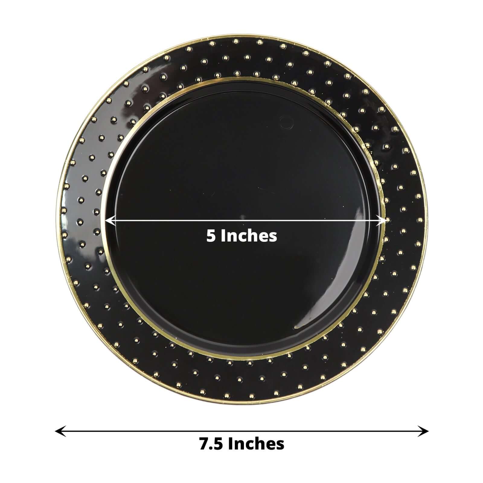 Get 10-Pack Durable Disposable Black Plastic Dessert Plates with Gold 3D Dotted Rim for Events