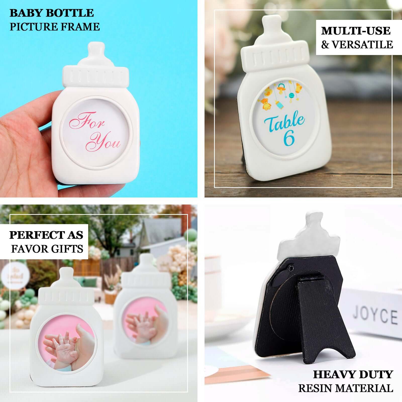 4-Pack White Resin Baby Bottle Photo Frames - Ideal Party Favors for Baby Showers & Gender Reveals