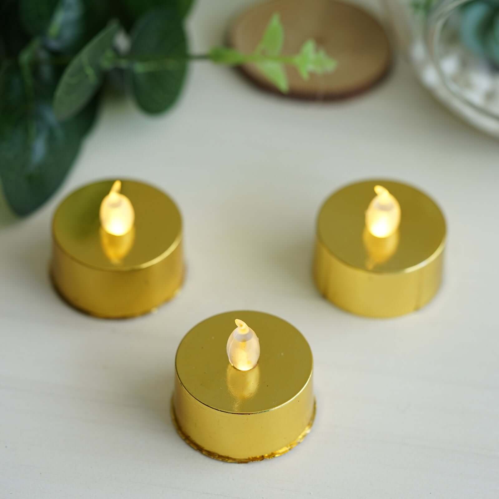 Amazing 12-Pack Reusable Flameless LED Tealight Candles with Metallic Gold Design, Battery Operated