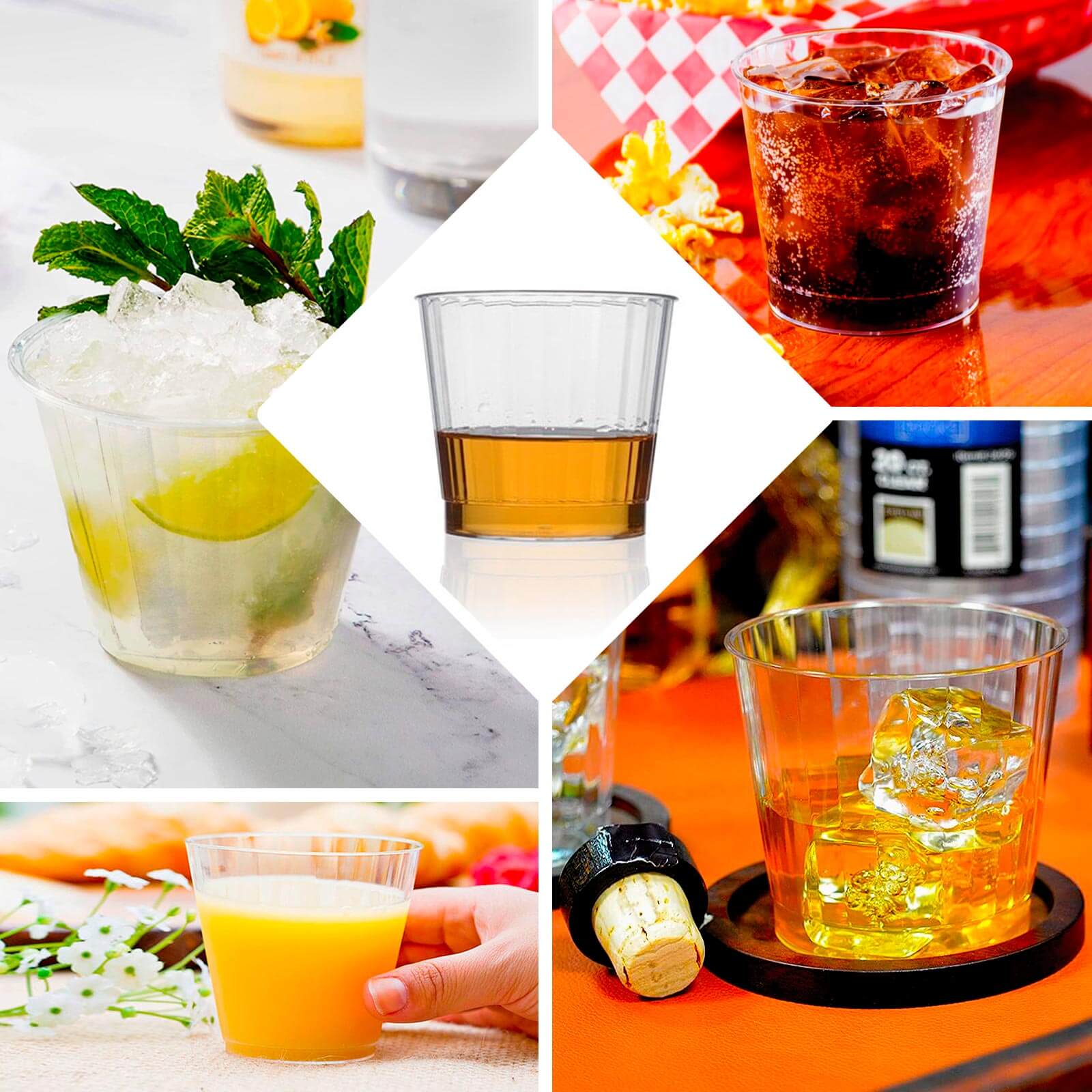 25-Pack 9oz Durable Disposable Plastic Party Cups - Crystal Clear with Rounded Rim