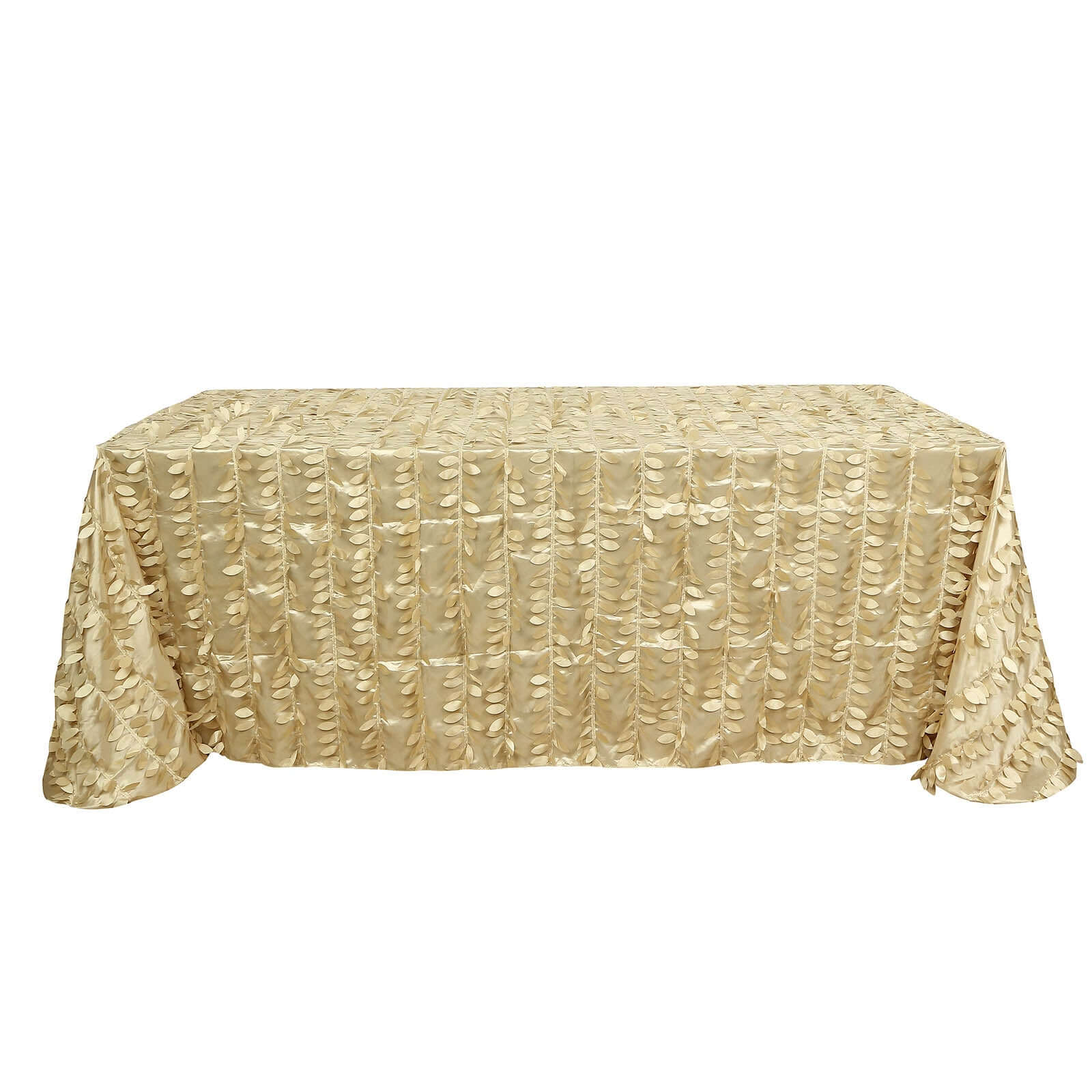 Champagne Taffeta Rectangle Tablecloth with 3D Leaf Petal Design - Great for Events