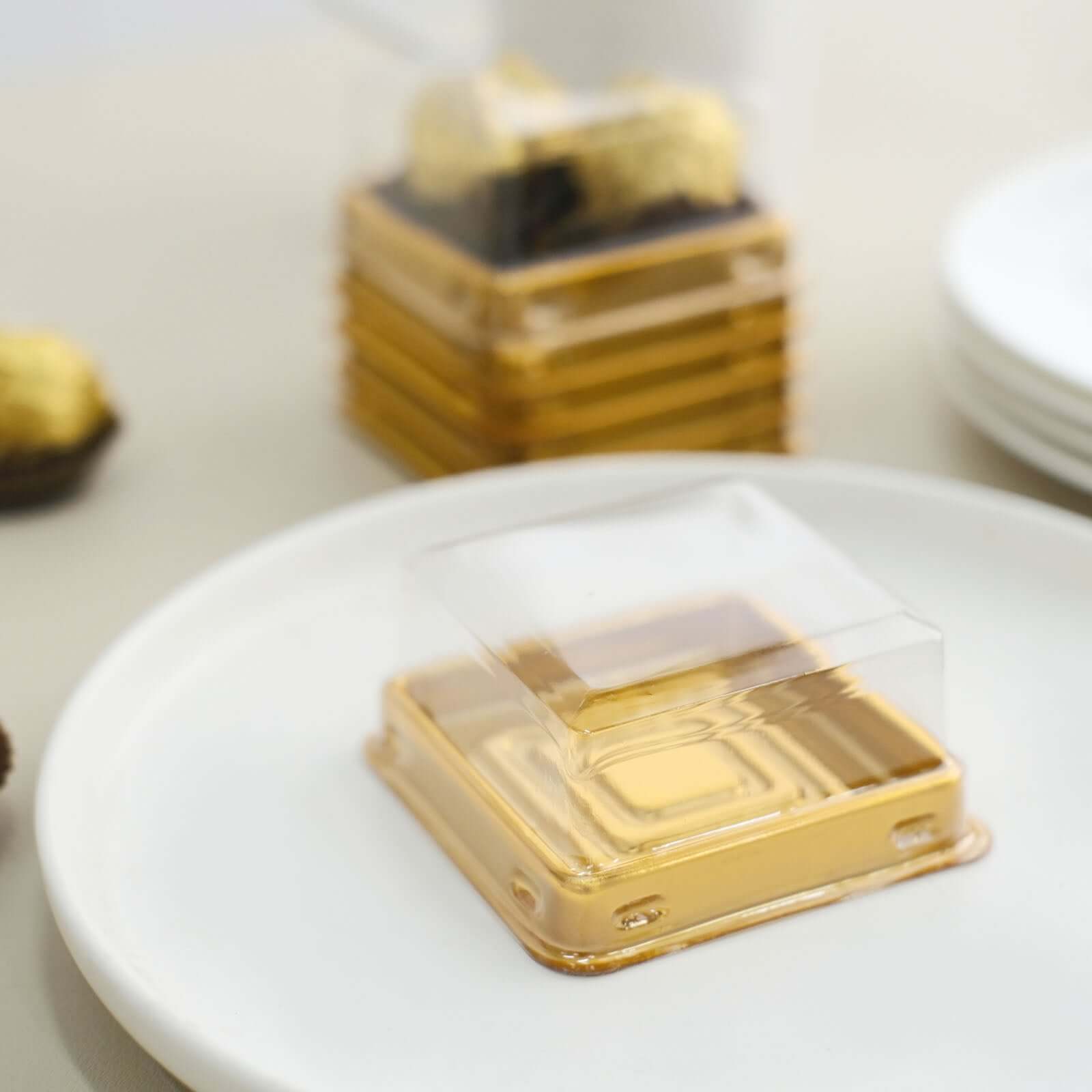 Hot Deal! 50-Pack Plastic Square Party Favor Containers in Gold and Clear for Cupcakes and Desserts