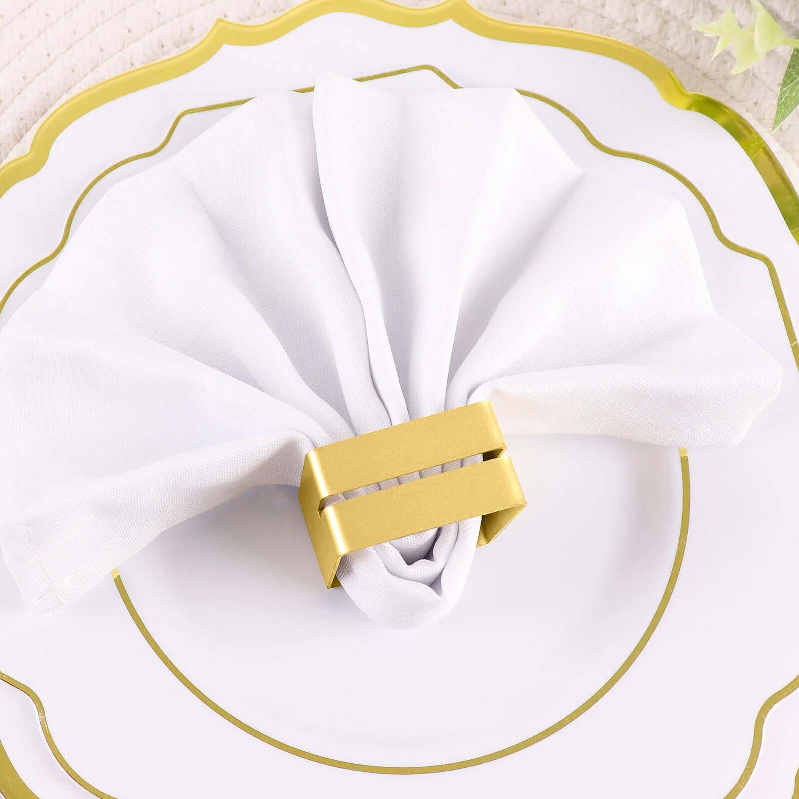 4-Pack Modern Matte Gold Metal Square Napkin Rings with Place Card Holder - Ideal for Events