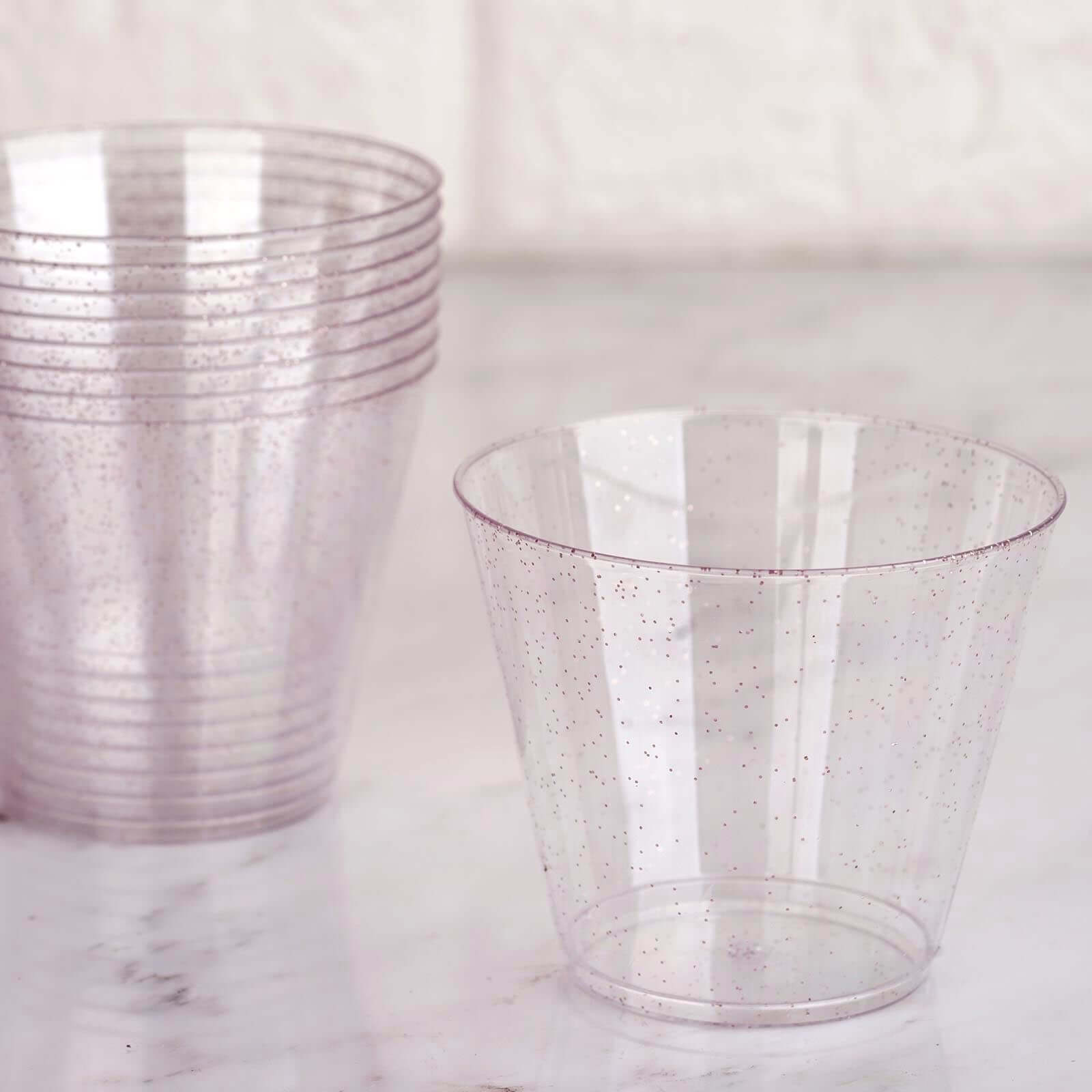 Stylish 9oz Blush Glittered 12-Pack Disposable Plastic Party Glasses