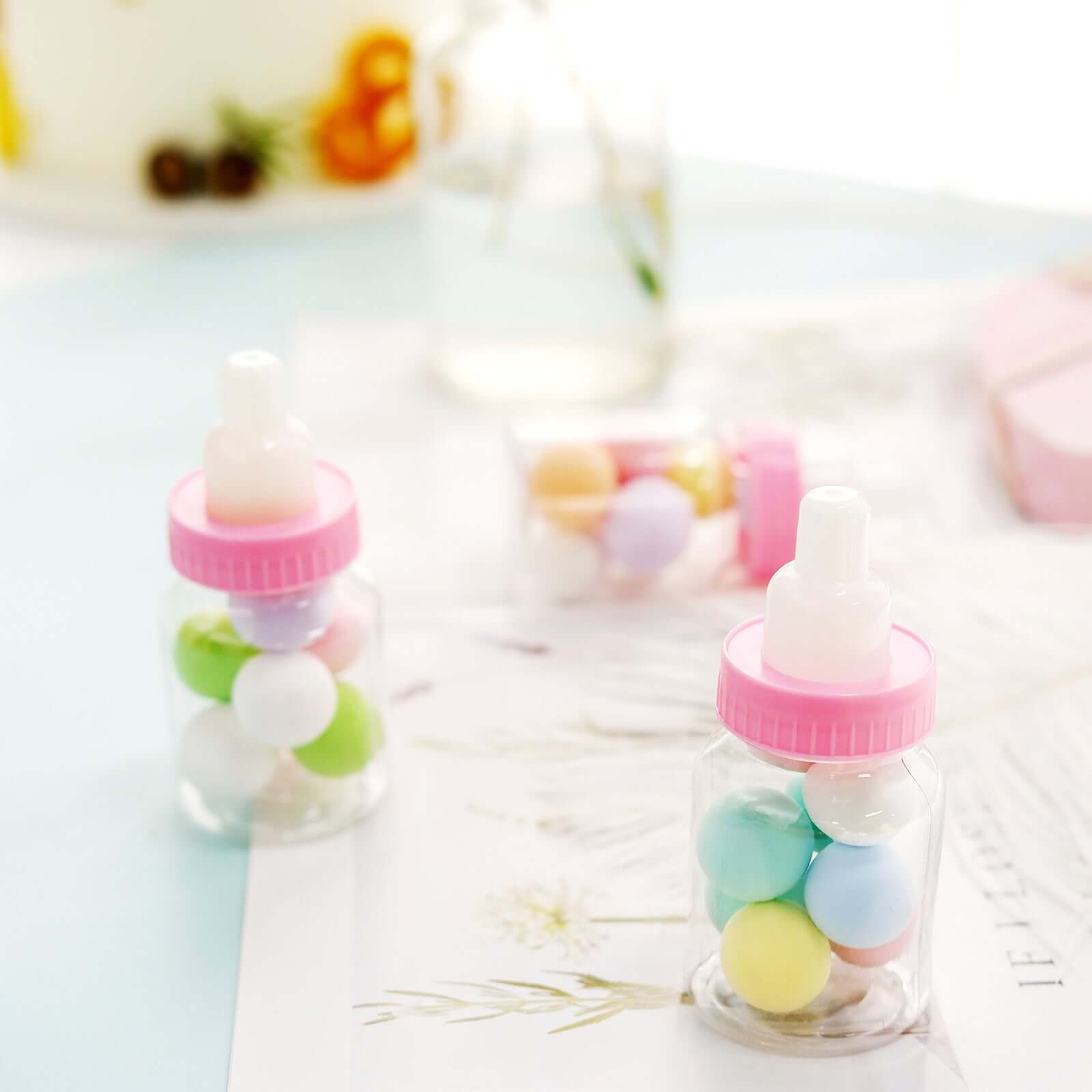 12-Pack Clear/Pink Fillable Mini Baby Bottle Candy Containers - Ideal Favors for Baby Showers