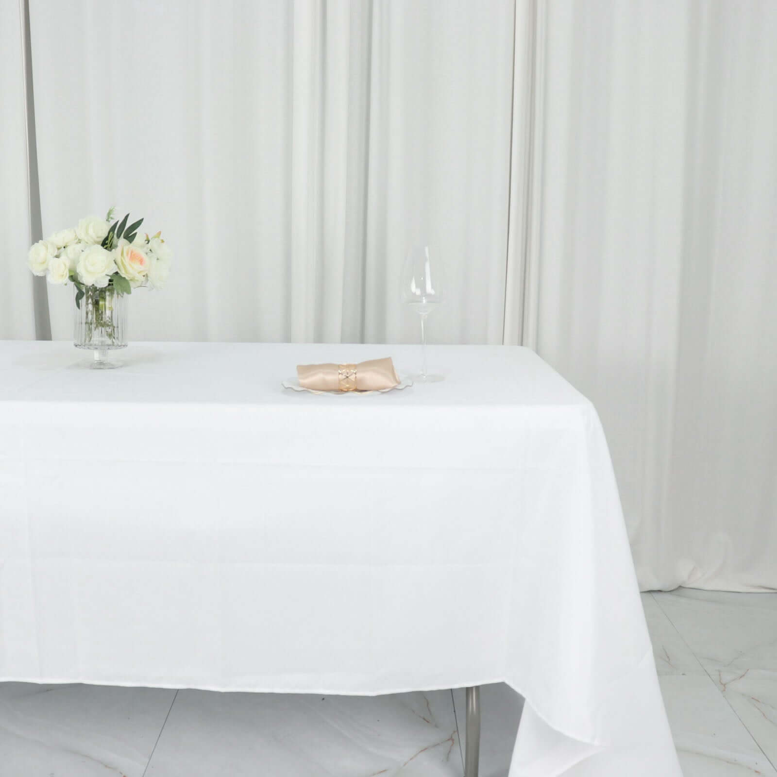 Wrinkle-Resistant White Polyester 60x126 Rectangle Tablecloth for Weddings & Parties