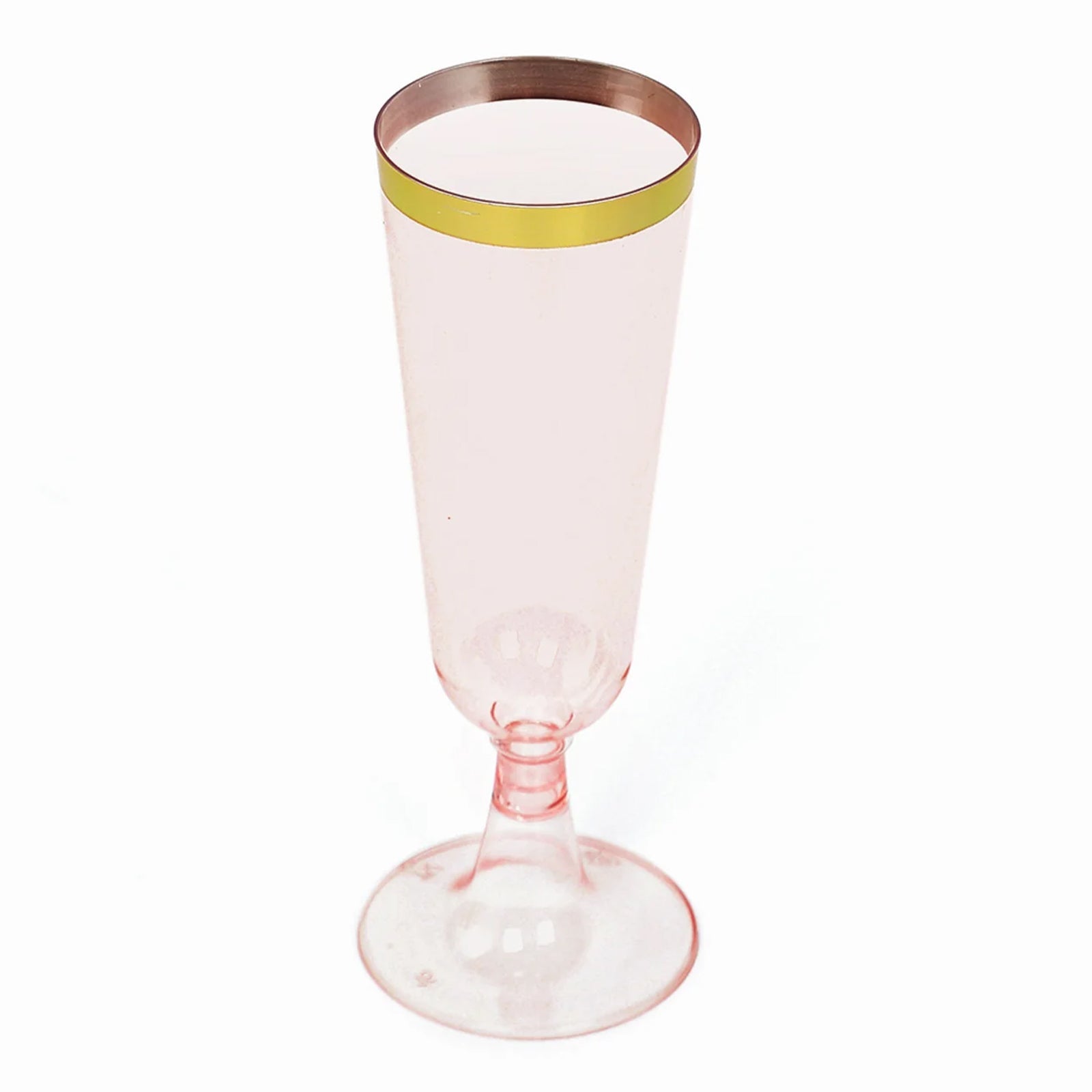12-Pack Disposable 5oz Transparent Blush Plastic Champagne Flutes with Gold Rim for Parties