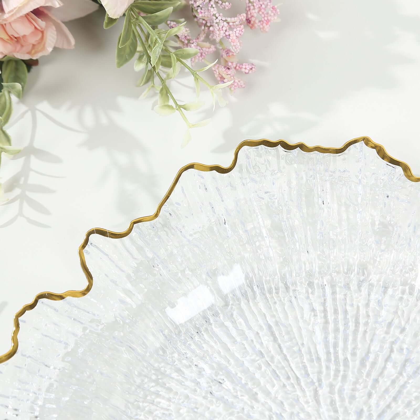 Hot Sale! 6-Pack 12-Inch Clear Plastic Round Charger Plates with Gold Reef Design for Dinner Parties