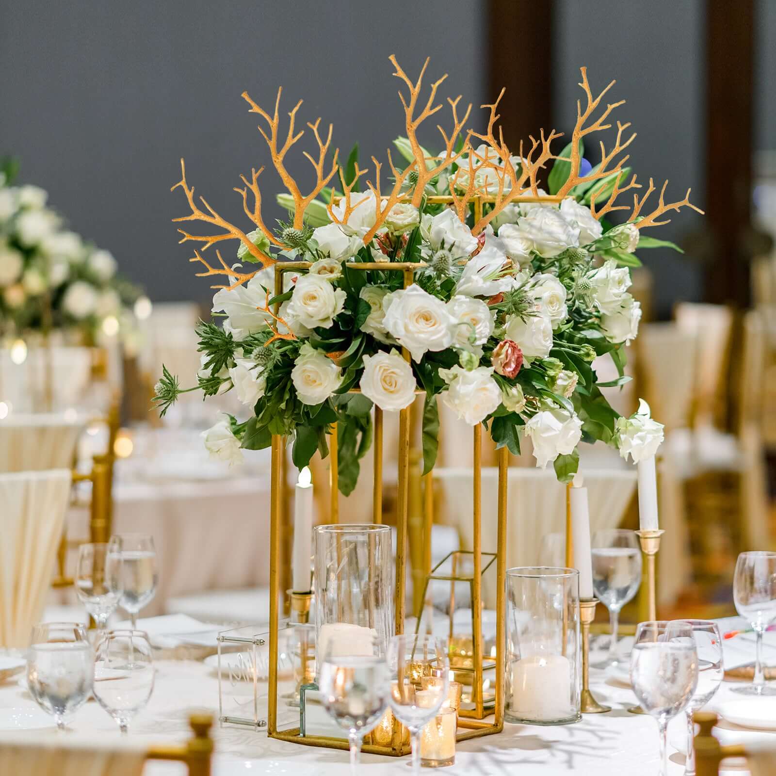 10-Piece Set of Metallic Gold Artificial Manzanita Tree Branches - Ideal for Vase Filler, Home & Wedding Decor